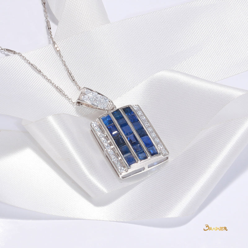 Emerald-cut Sapphire and Diamond Pendant