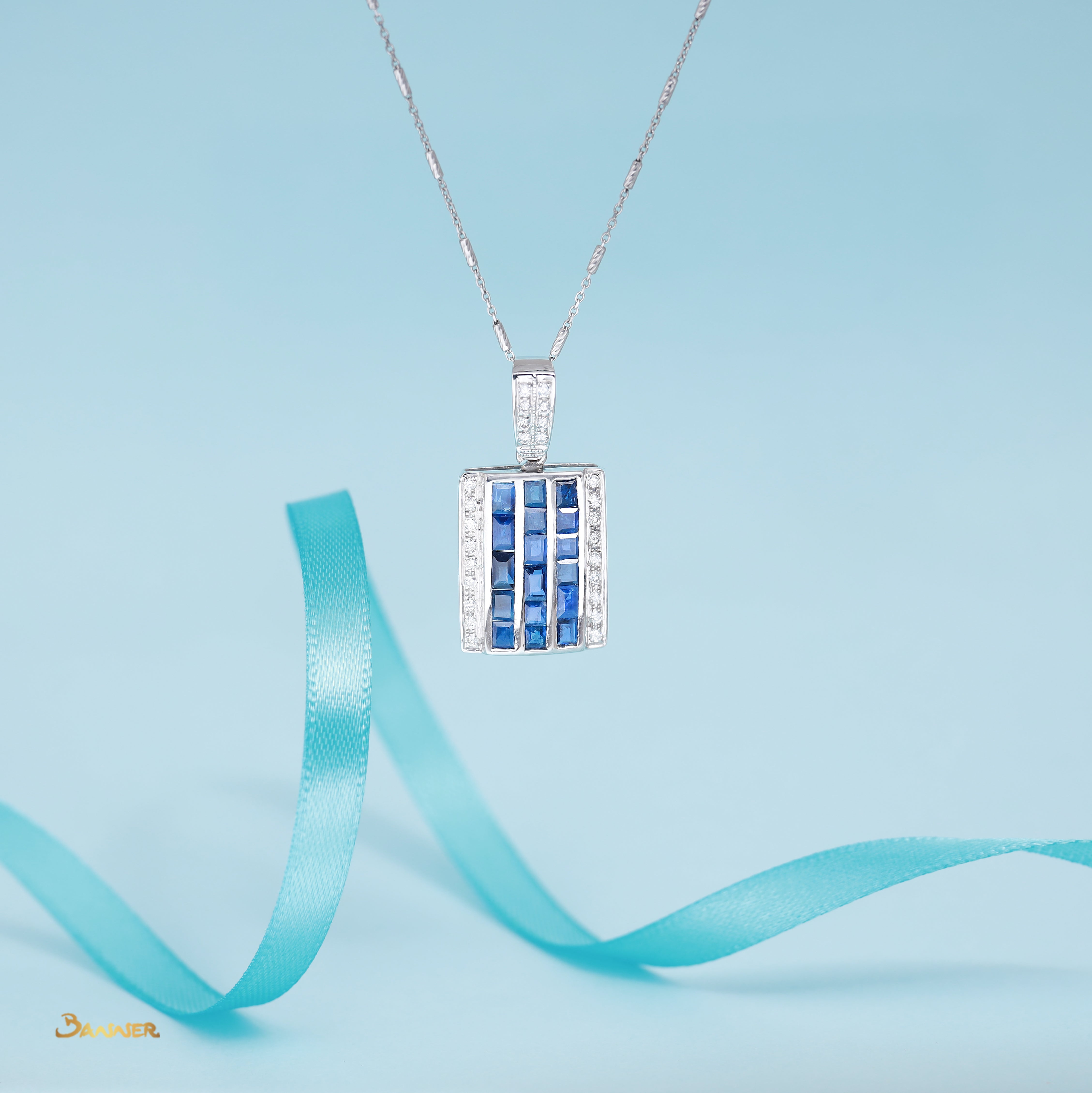 Emerald-cut Sapphire and Diamond Pendant