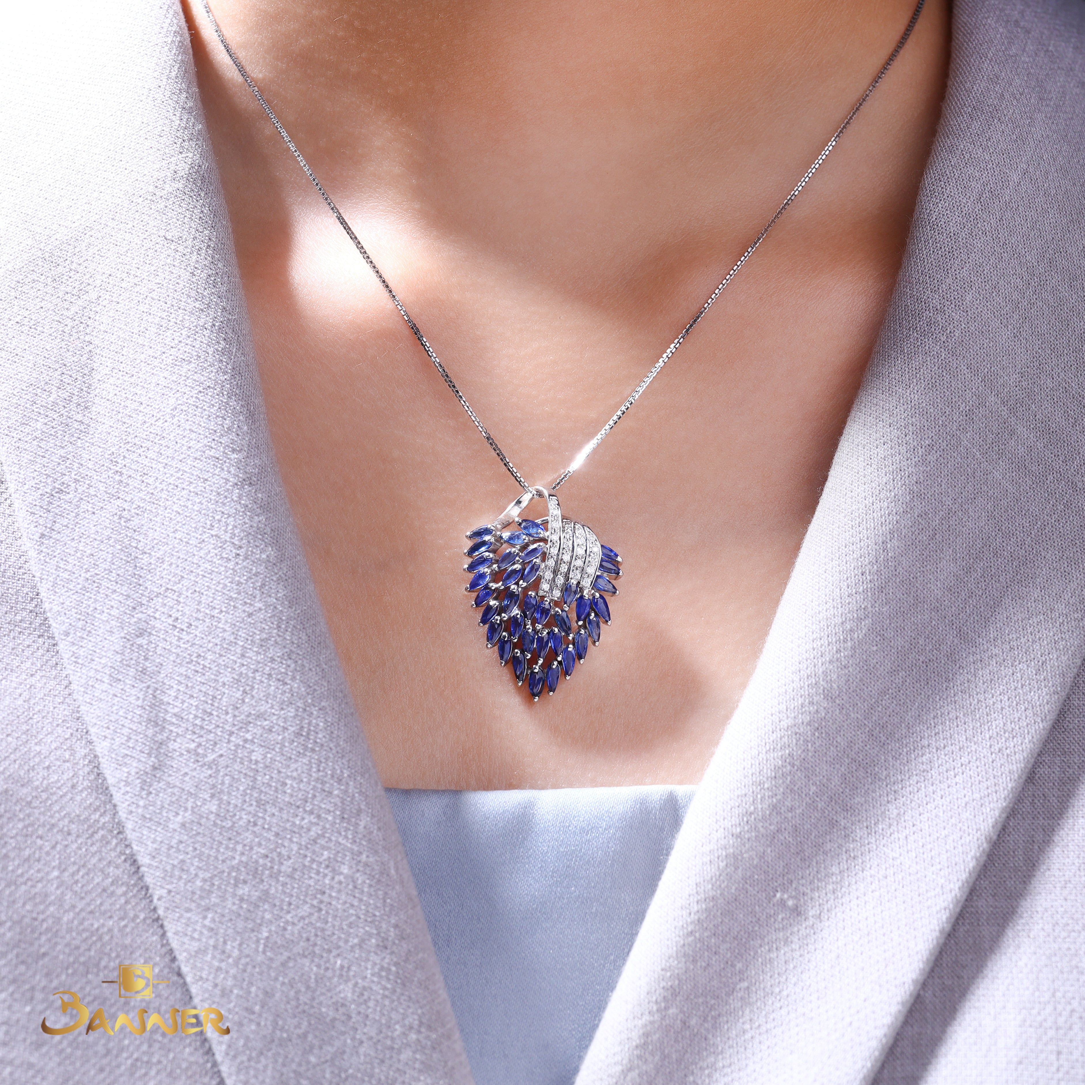 Sapphire and Diamond Peacock Pendant