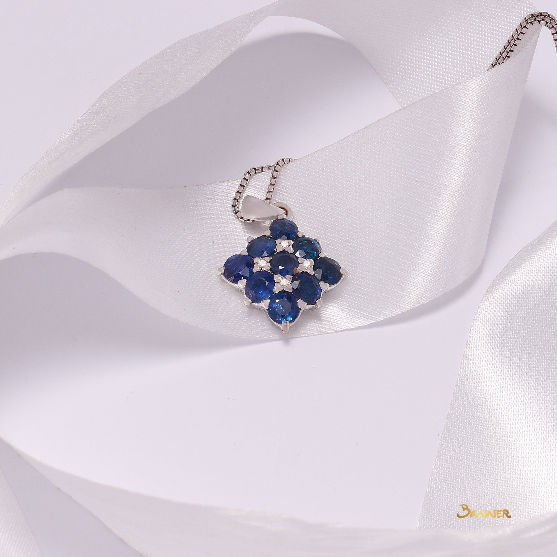 Sapphire and Diamond Checkered Stud Pendant