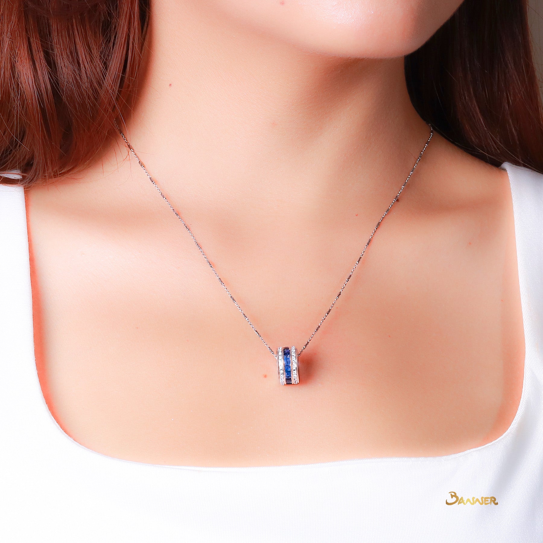 Sapphire and Diamond Barrel Pendant