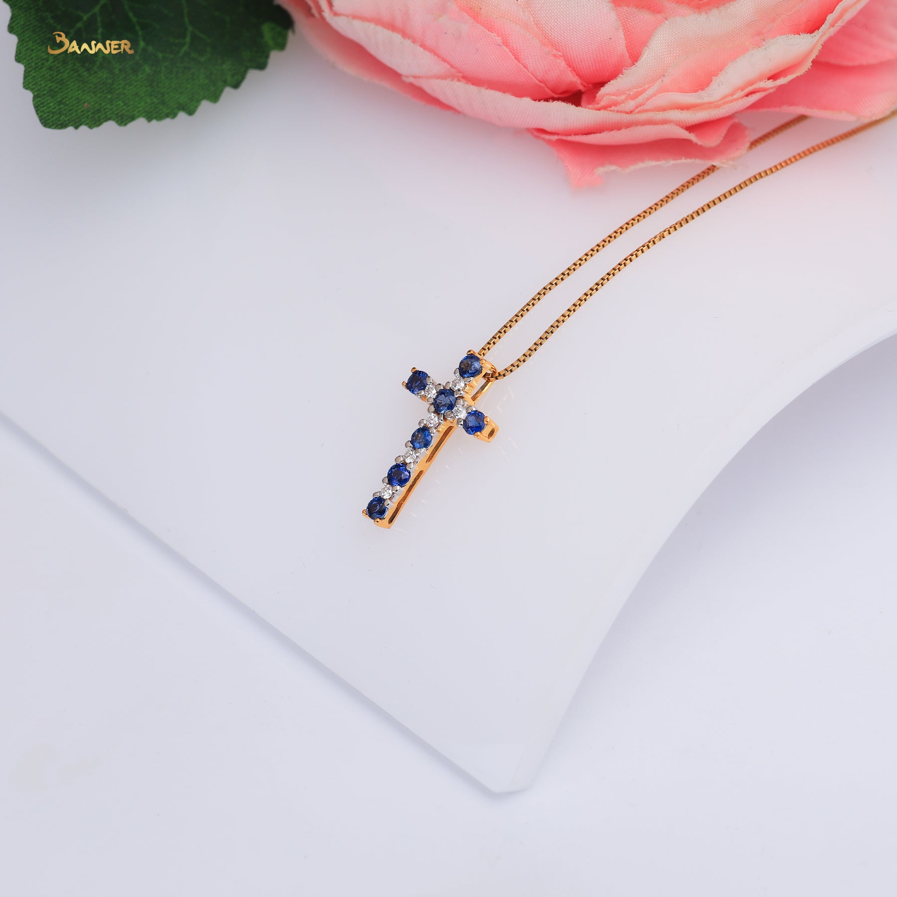 Sapphire and Diamond Cross Pendant