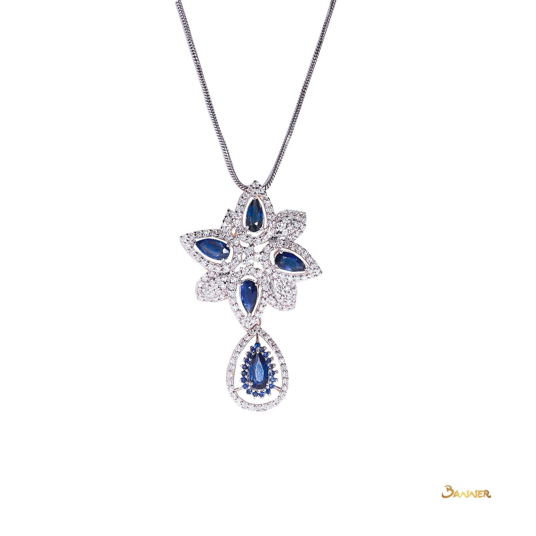 Sapphire and Diamond Rain-drop Pendant