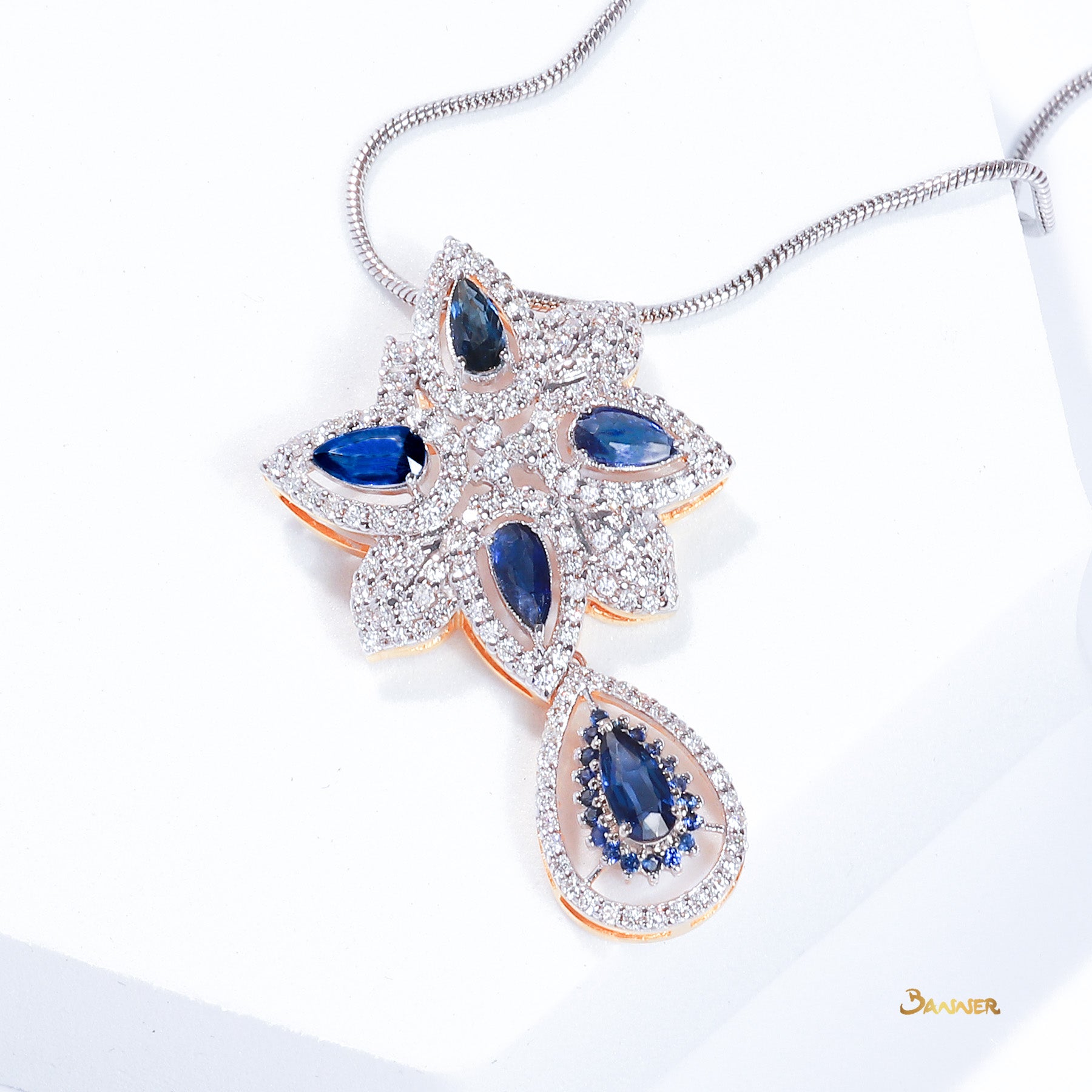 Sapphire and Diamond Rain-drop Pendant