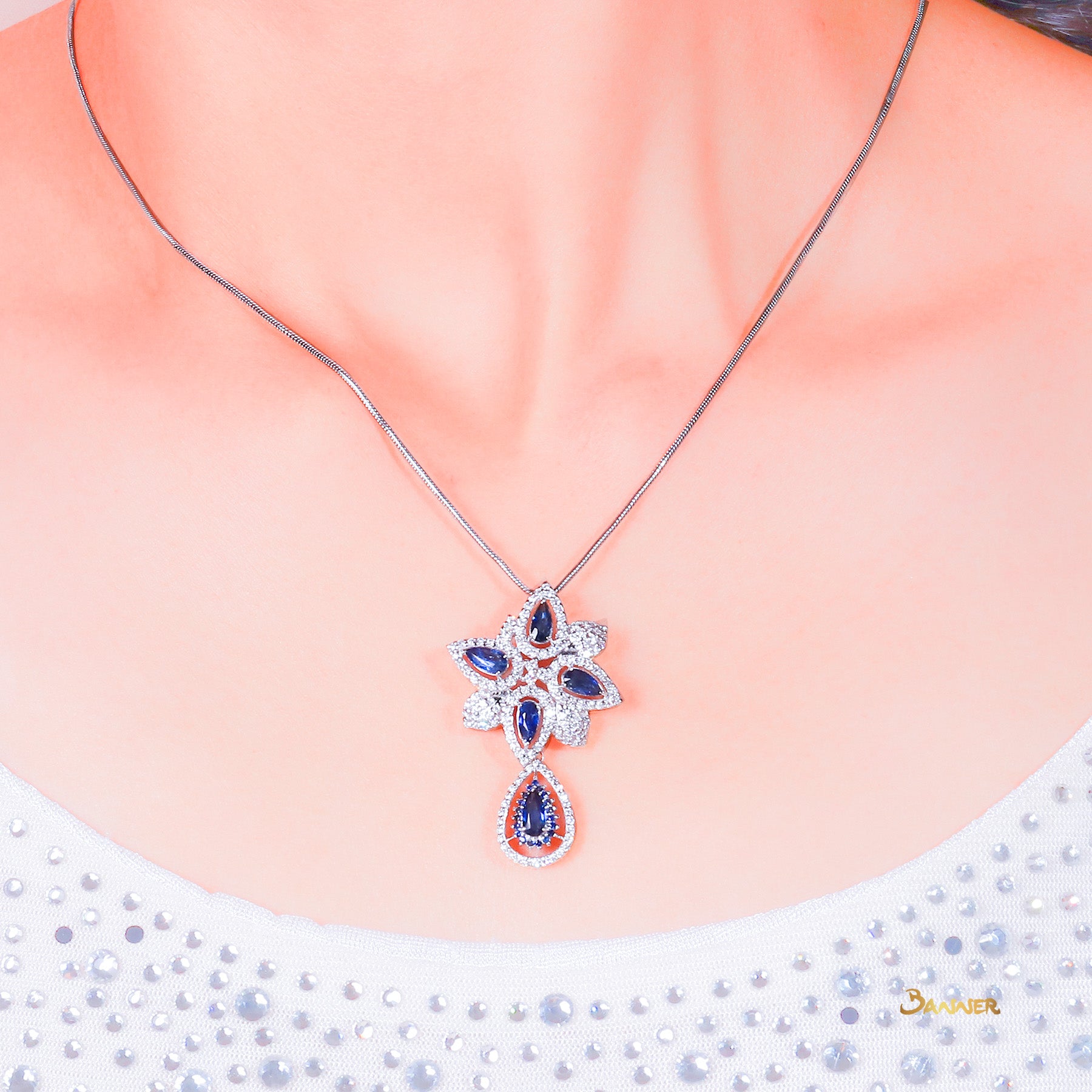 Sapphire and Diamond Rain-drop Pendant