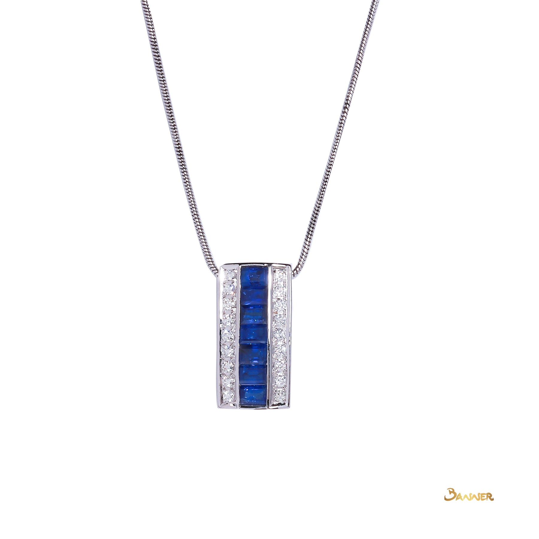 Emerald-cut Sapphire and Diamond Pendant