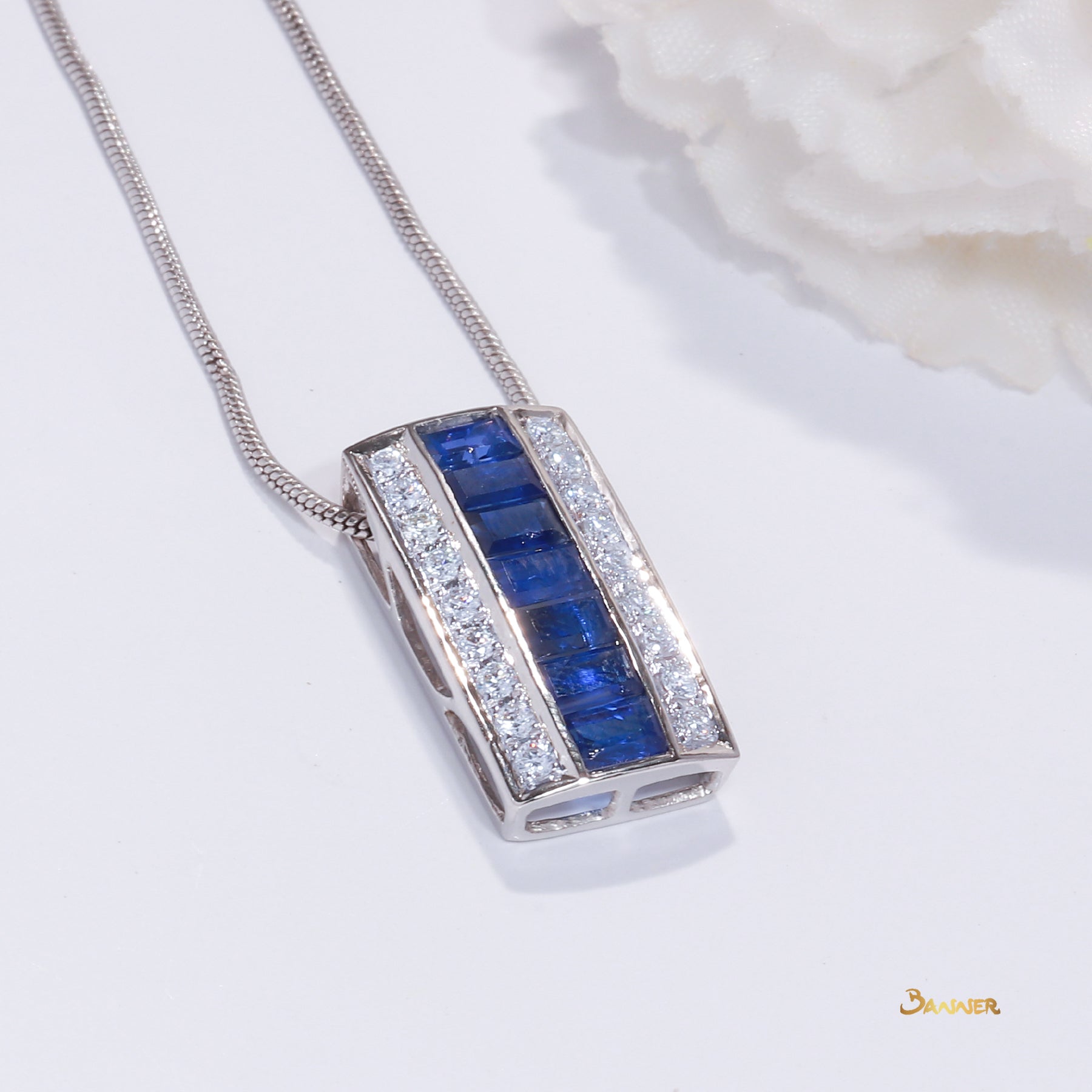 Emerald-cut Sapphire and Diamond Pendant