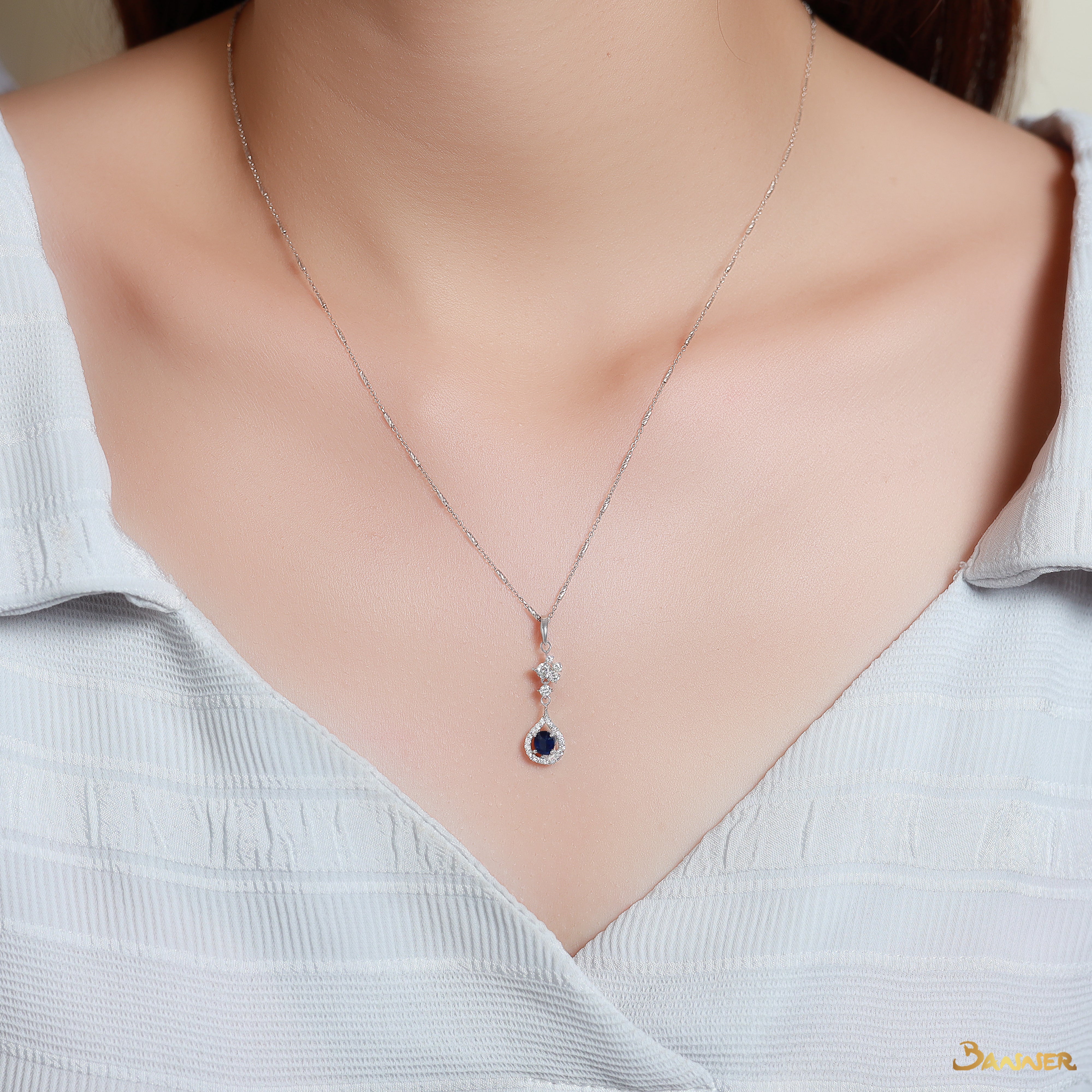 Sapphire and Diamond Rain-drop Pendant