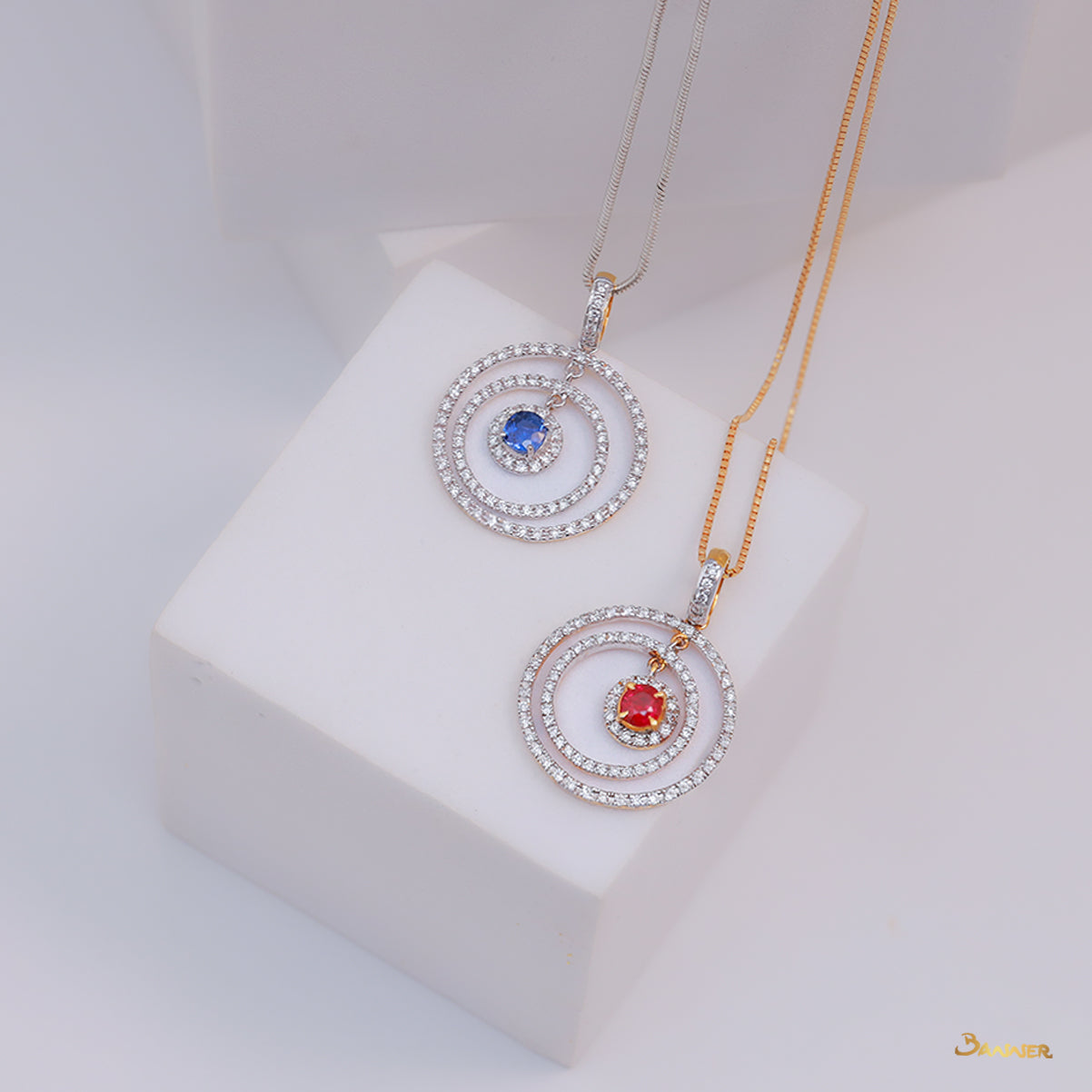 Sapphire and Diamond Bull's Eye Pendant