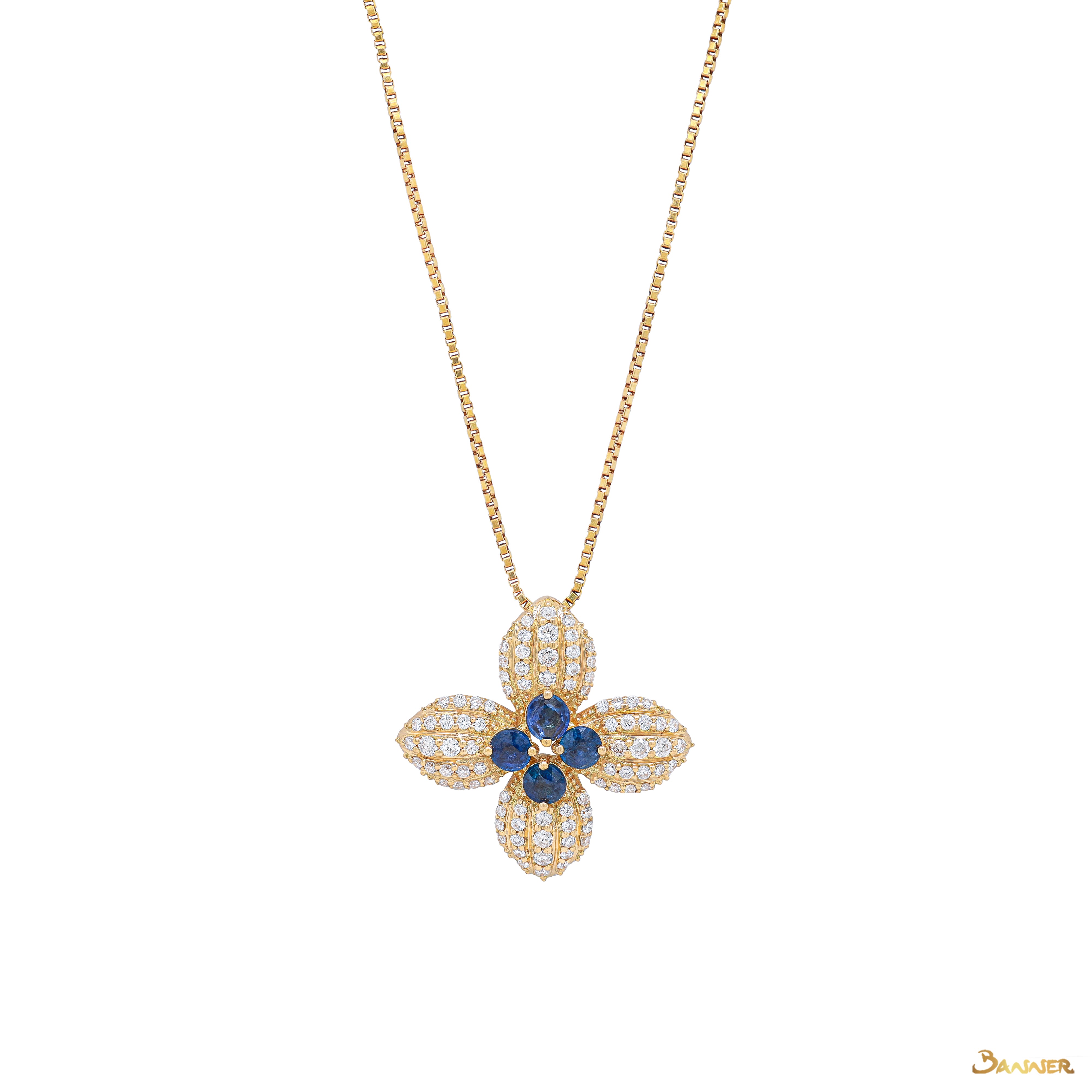 Sapphire and Diamond Lotus Pendant