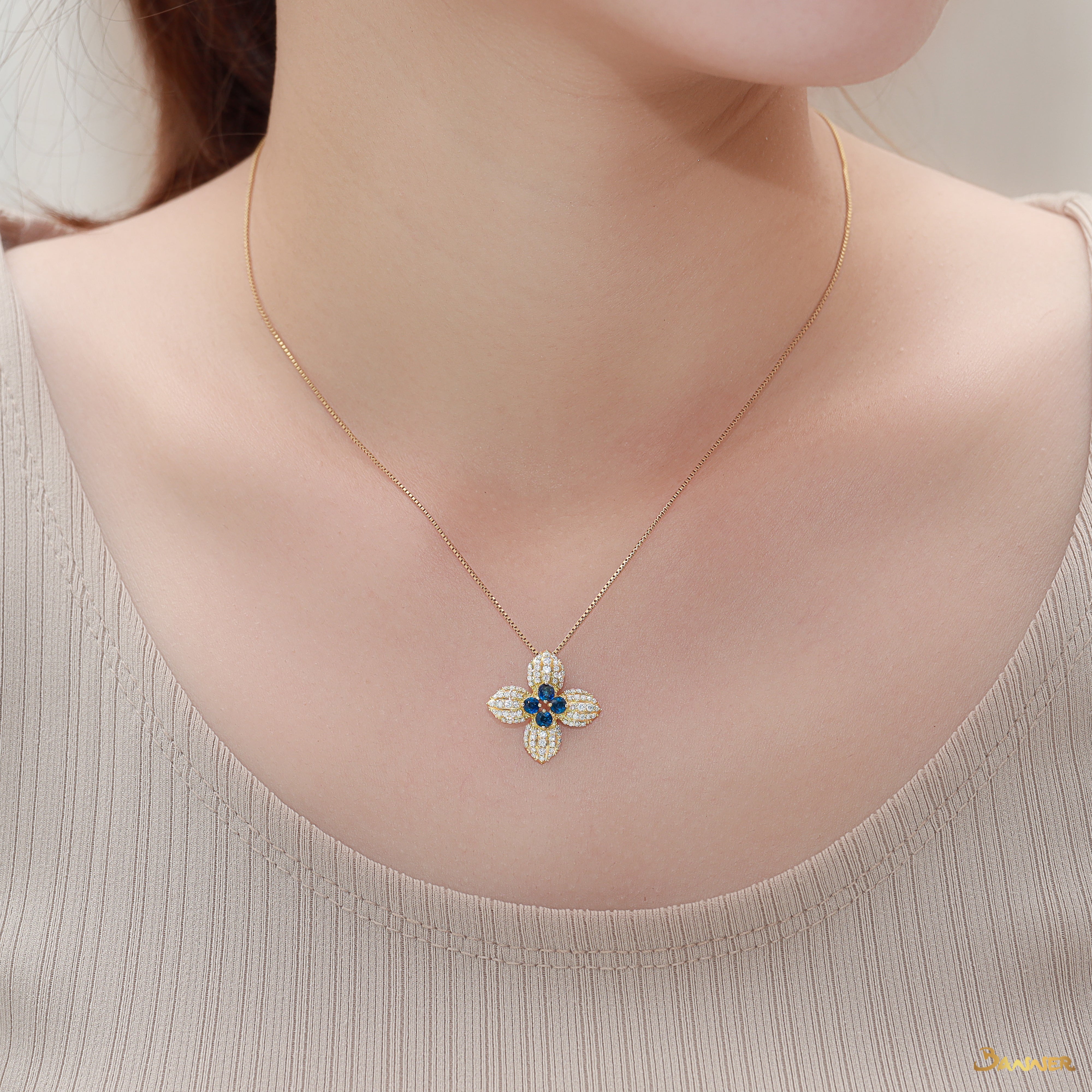 Sapphire and Diamond Lotus Pendant