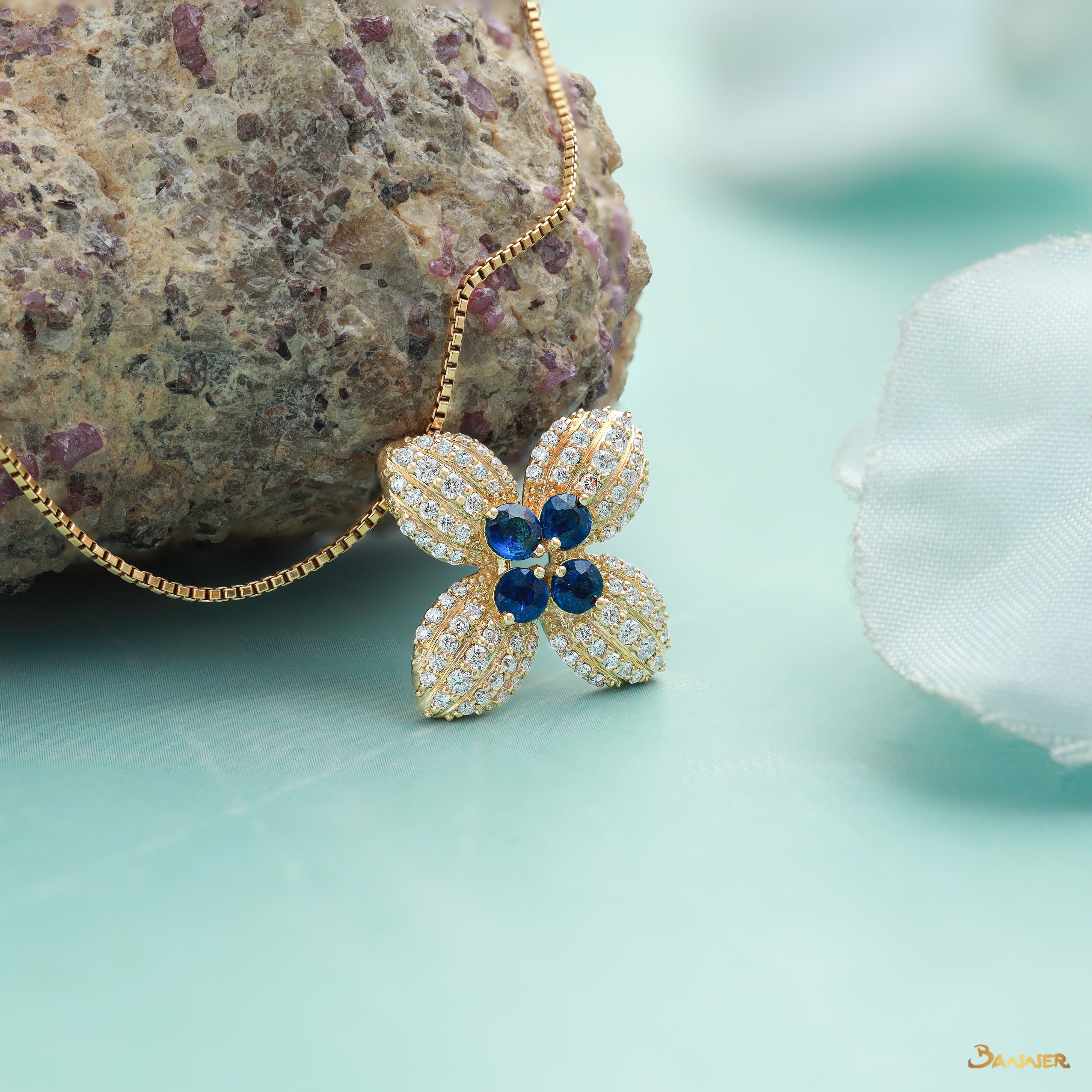 Sapphire and Diamond Lotus Pendant