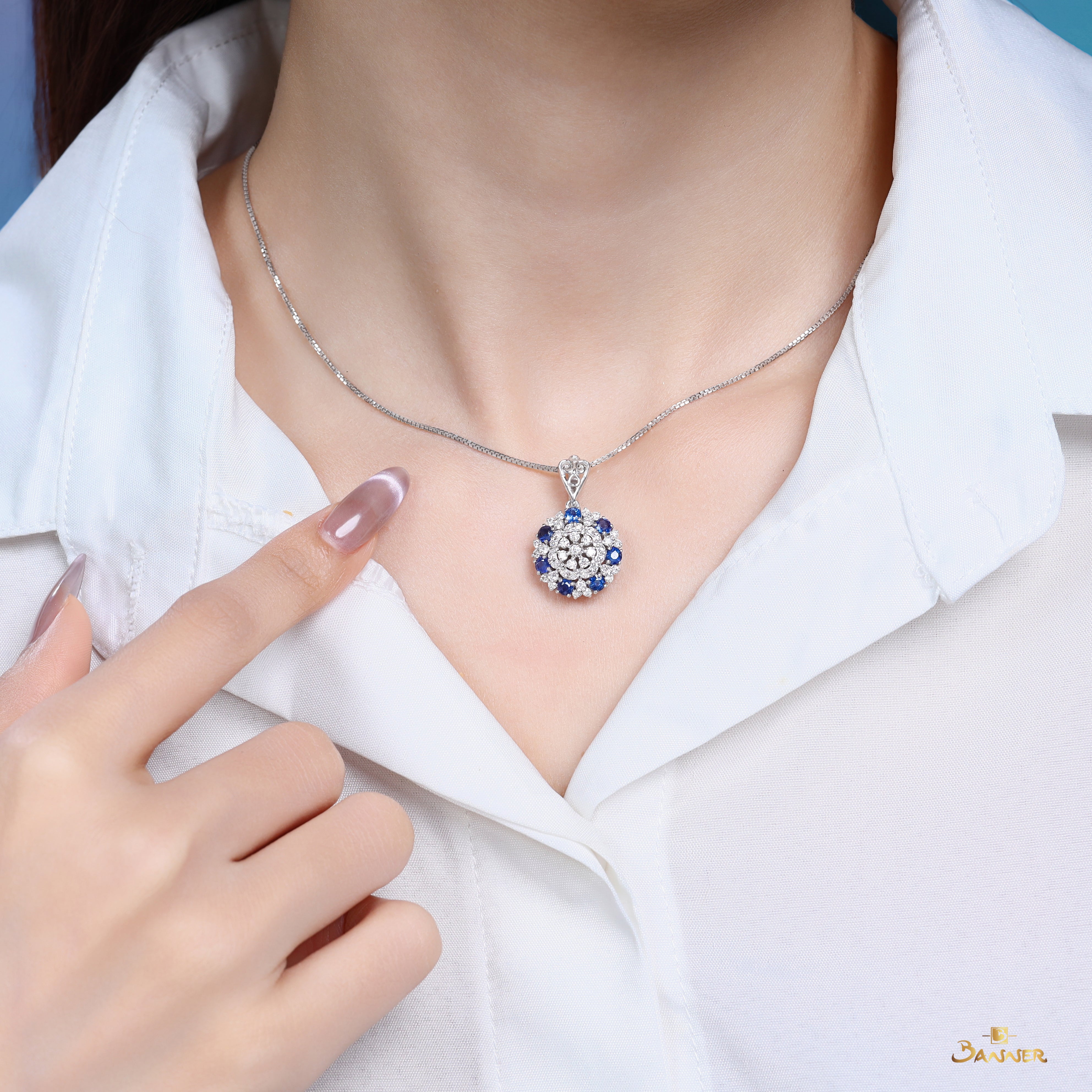 Sapphire and Diamond Blossom Pendant