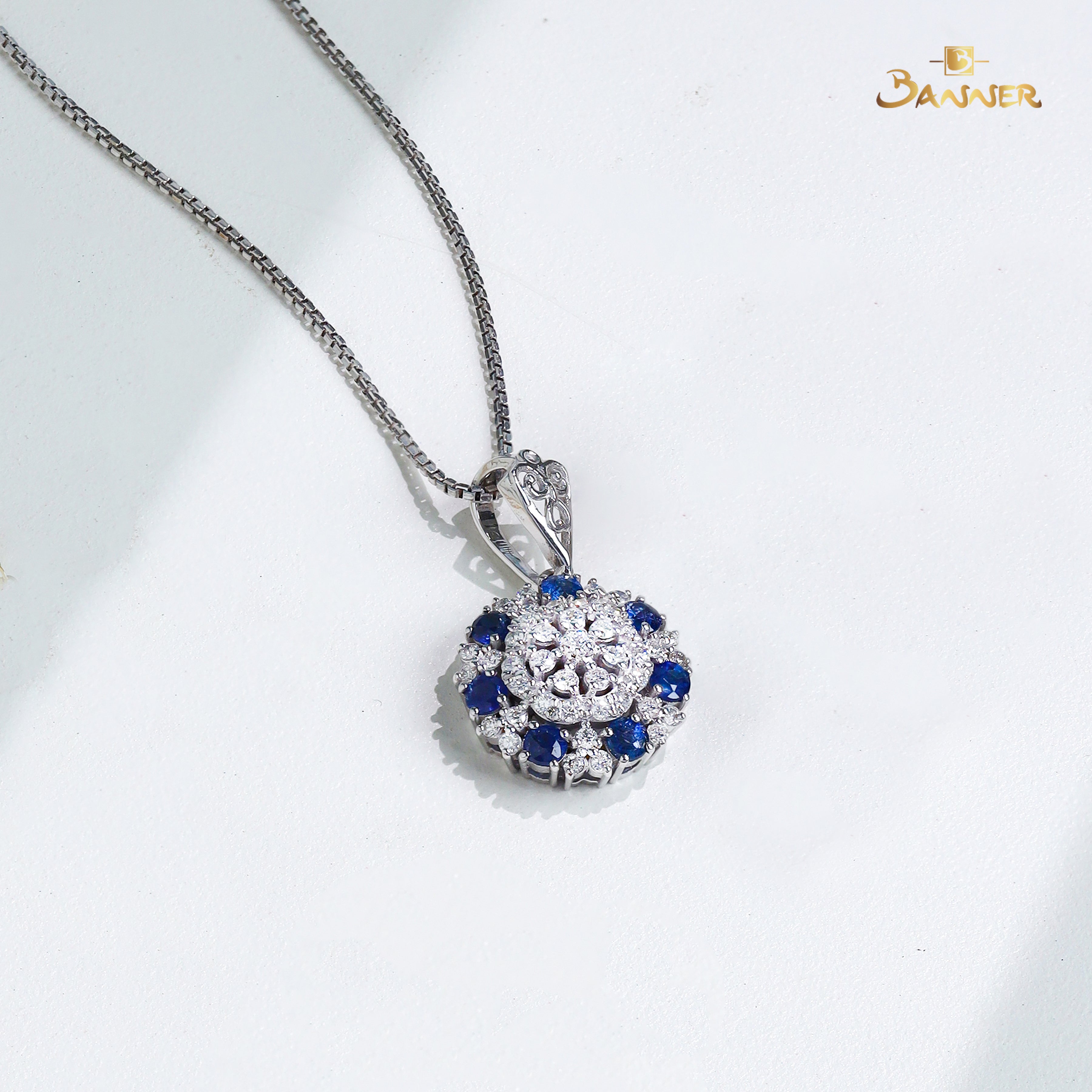 Sapphire and Diamond Blossom Pendant