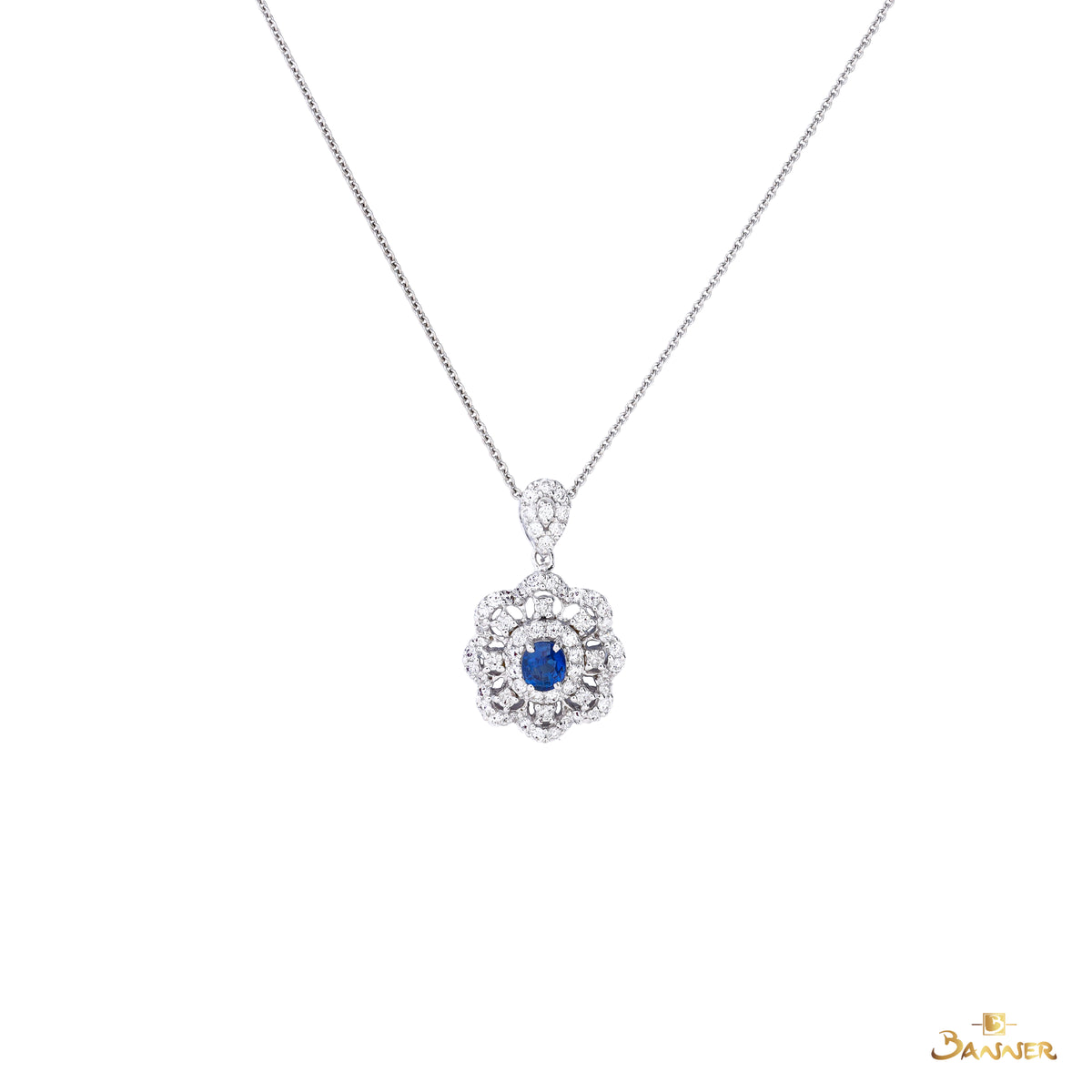 Sapphire and Diamond Floral Pendant