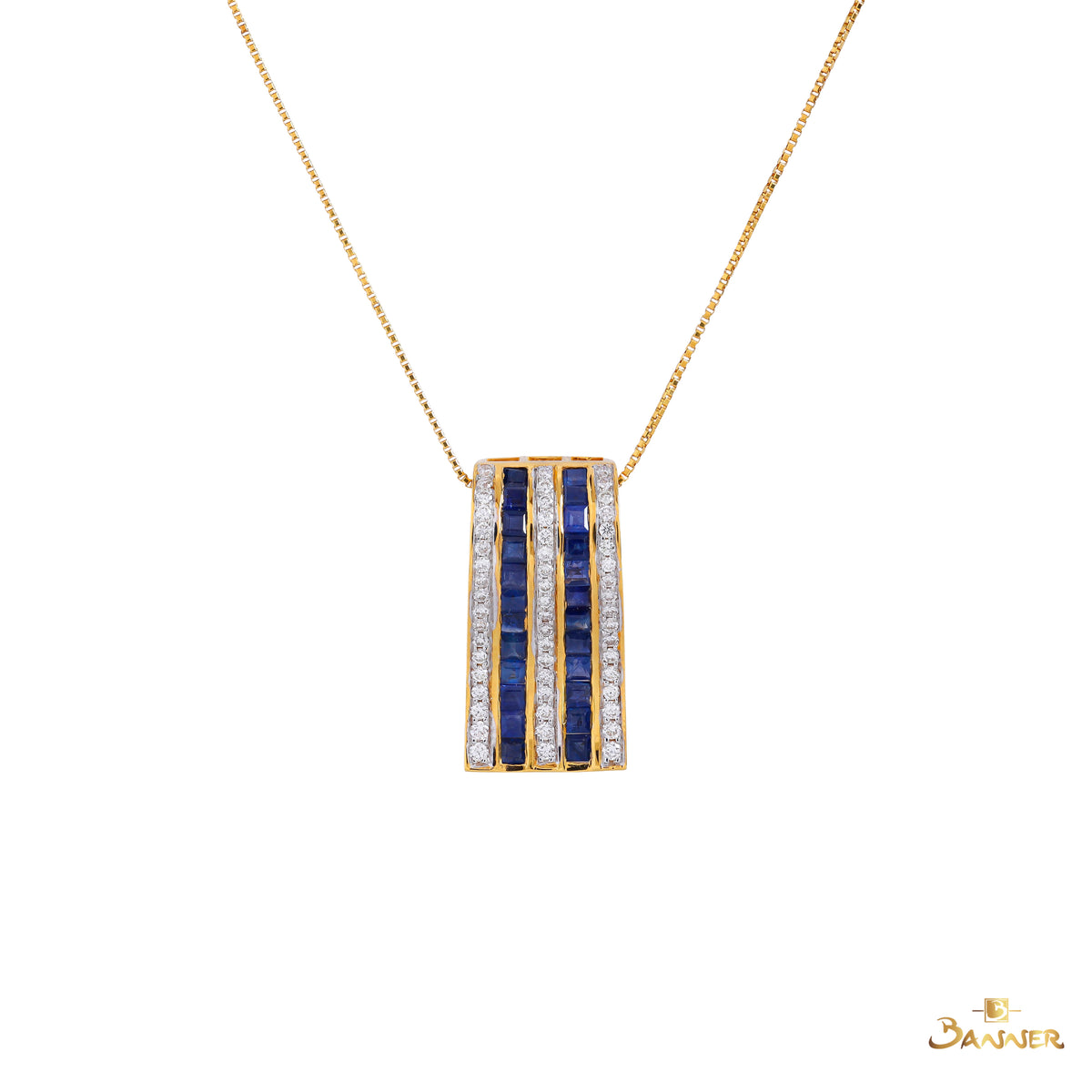 Emerald-cut Sapphire and Diamond Multi Rows Pendant