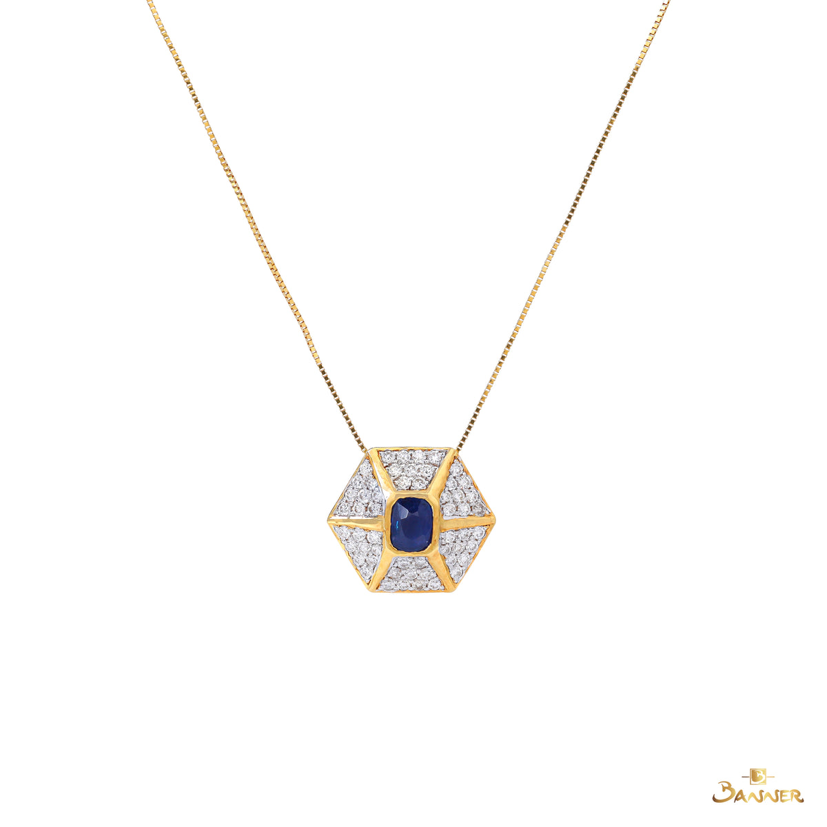 Sapphire and Diamond Hexagon Pendant