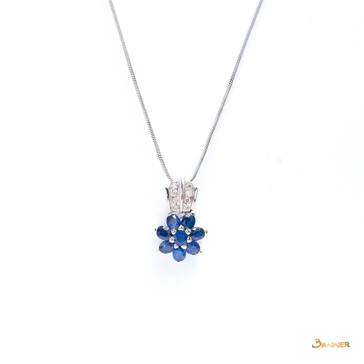 Sapphire and Diamond Flower Pendant