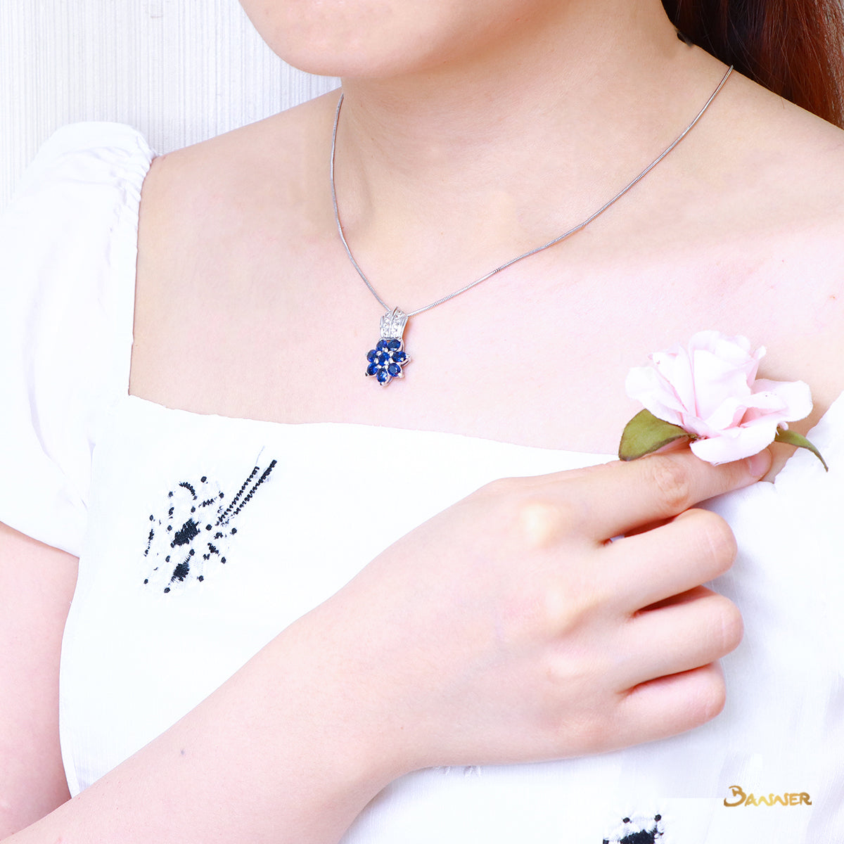 Sapphire and Diamond Flower Pendant