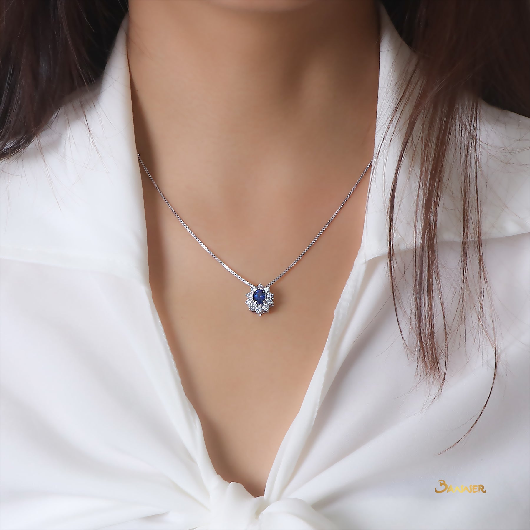 Sapphire and Diamond Sunflower Pendant