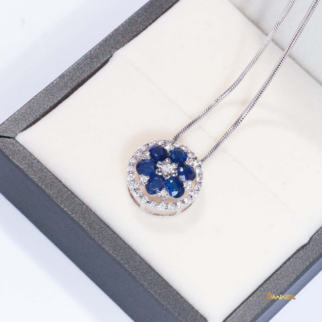 Sapphire and Diamond Floral Pendant