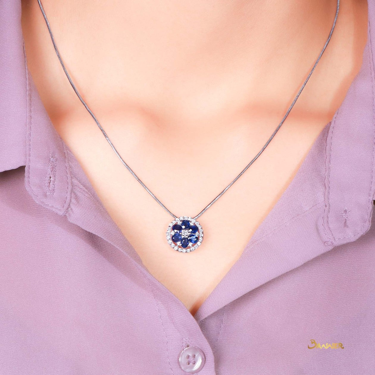 Sapphire and Diamond Floral Pendant