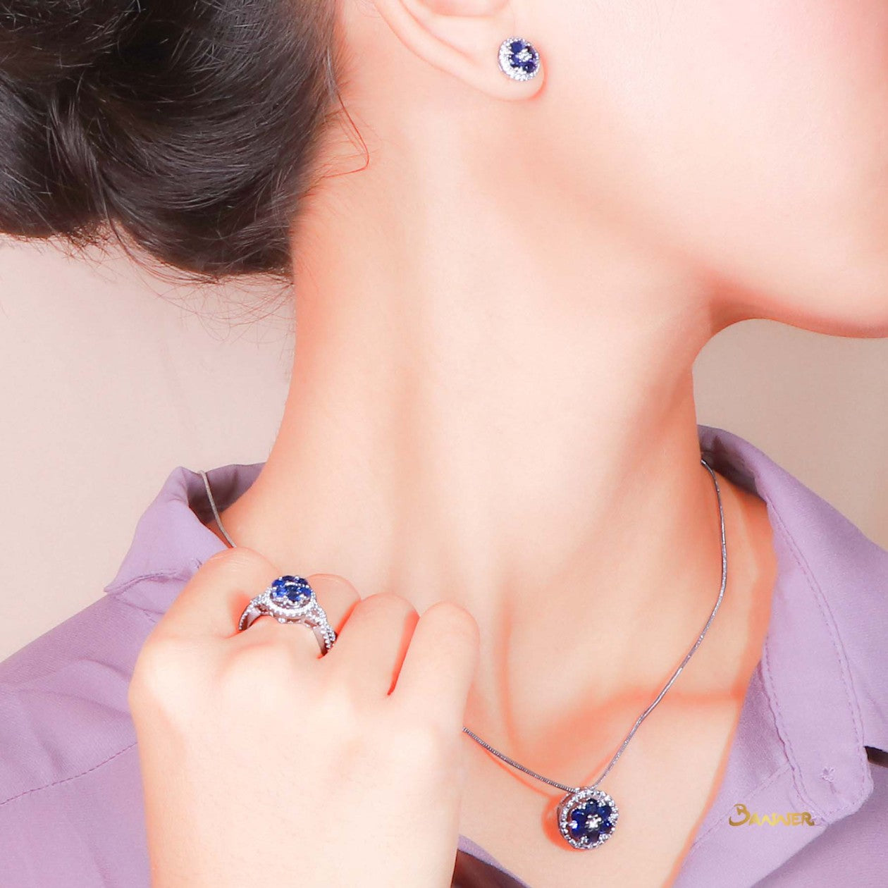 Sapphire and Diamond Floral Set