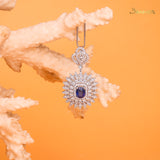 Sapphire and Diamond Double Halo Floral Pendant