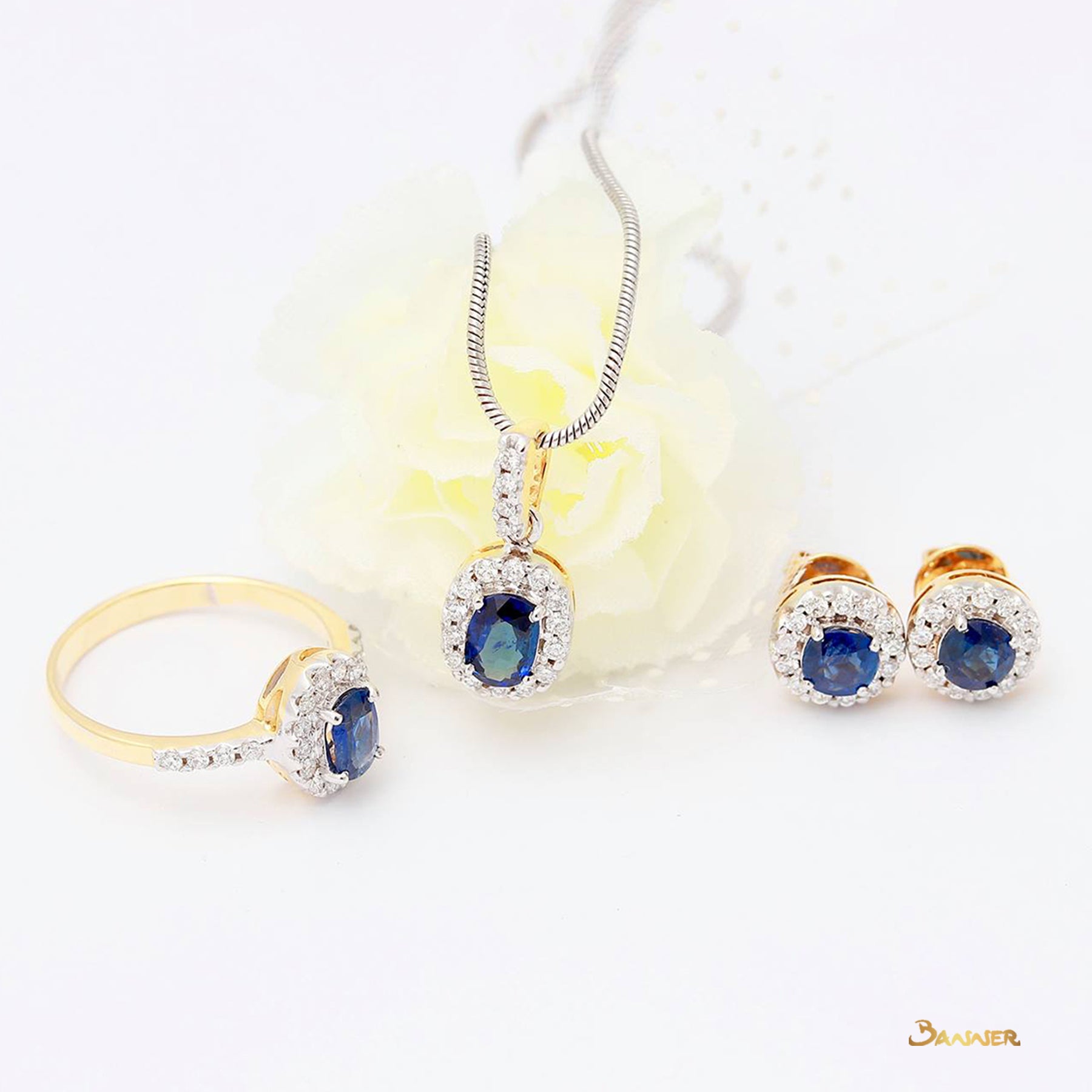 Sapphire and Diamond Halo Set