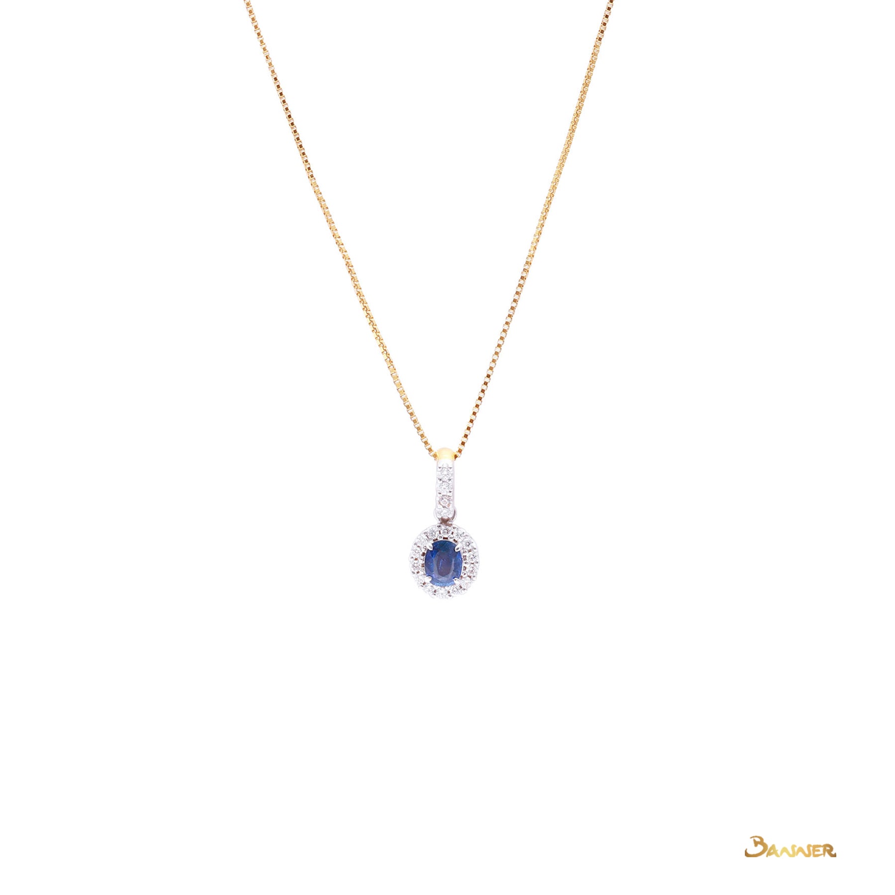 Sapphire and Diamond Halo Pendant