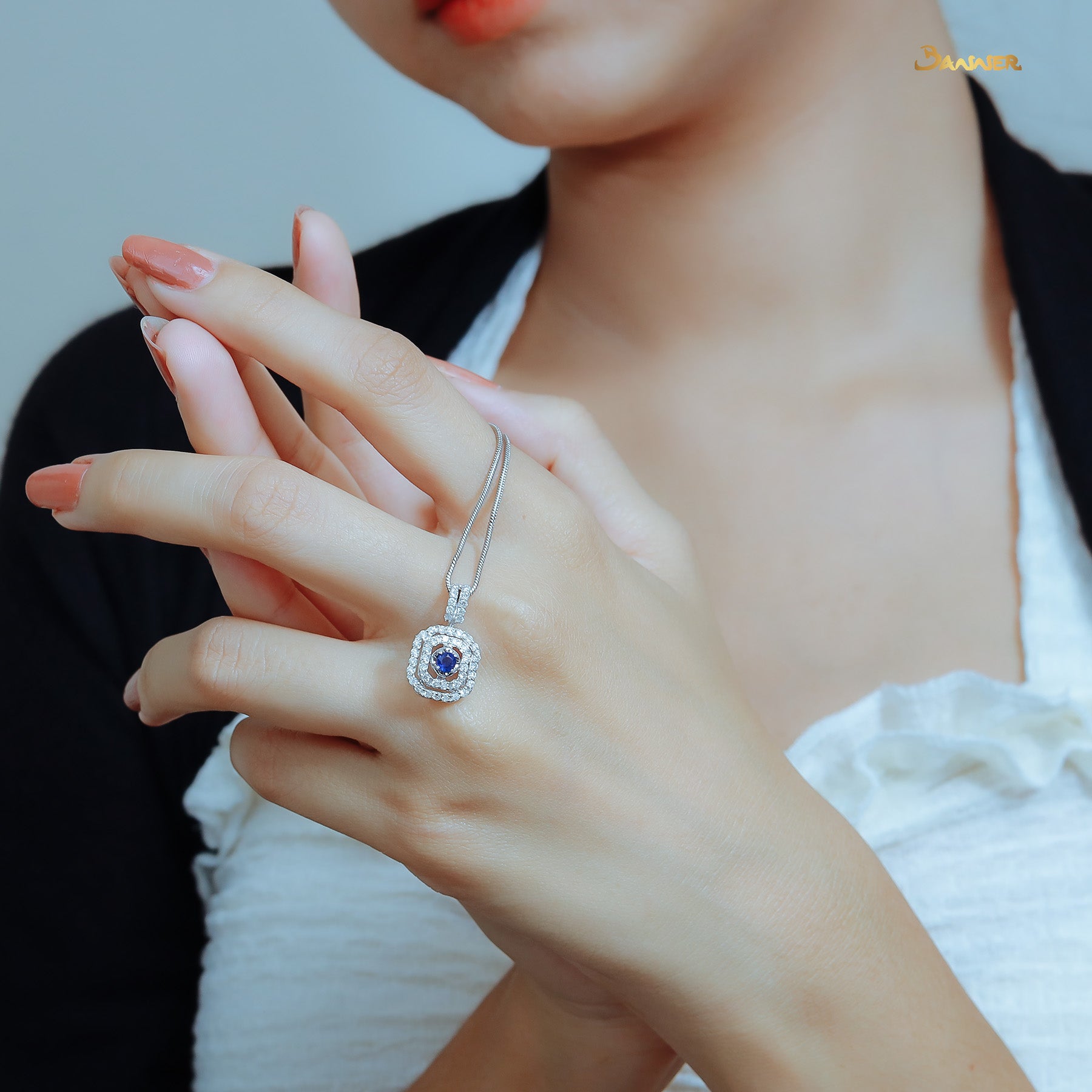 Sapphire and Diamond Double Halo Pendant