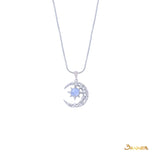 Star Sapphire and Diamond Light of Stars & Moon Charm Pendant