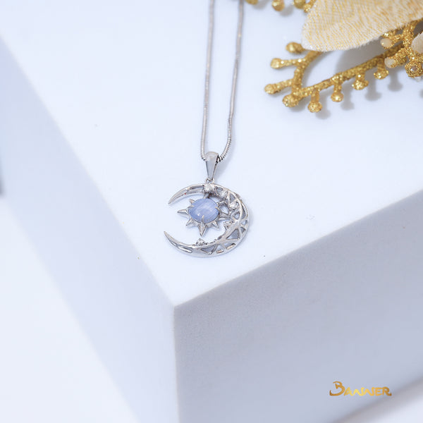 Star Sapphire and Diamond Light of Stars & Moon Charm Pendant