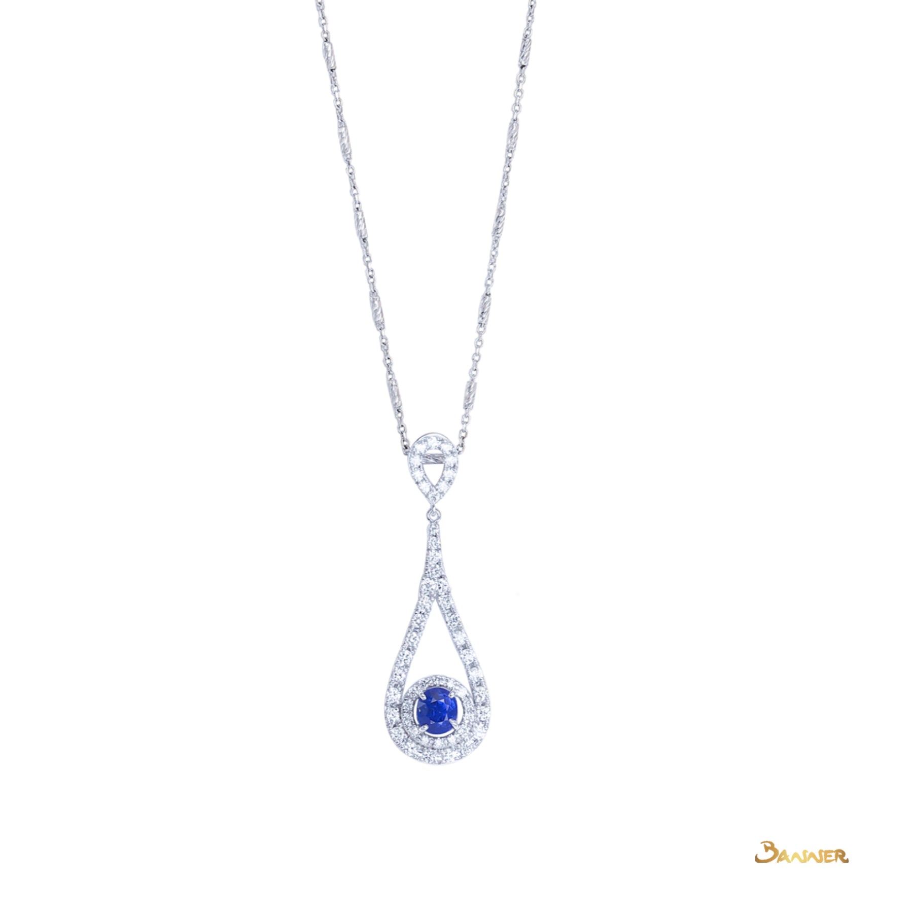 Sapphire and Diamond Drop Shape Pendant