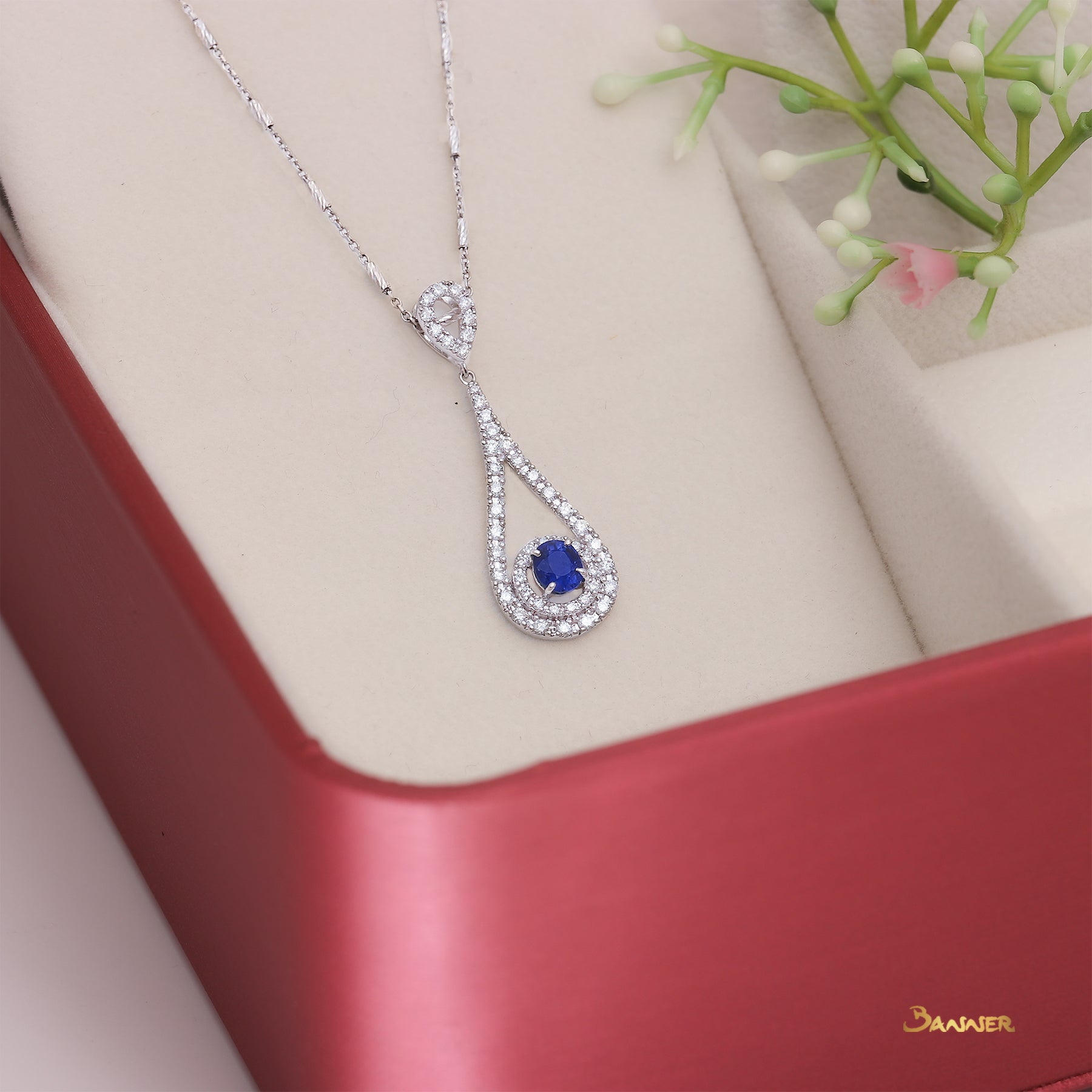 Sapphire and Diamond Drop Shape Pendant