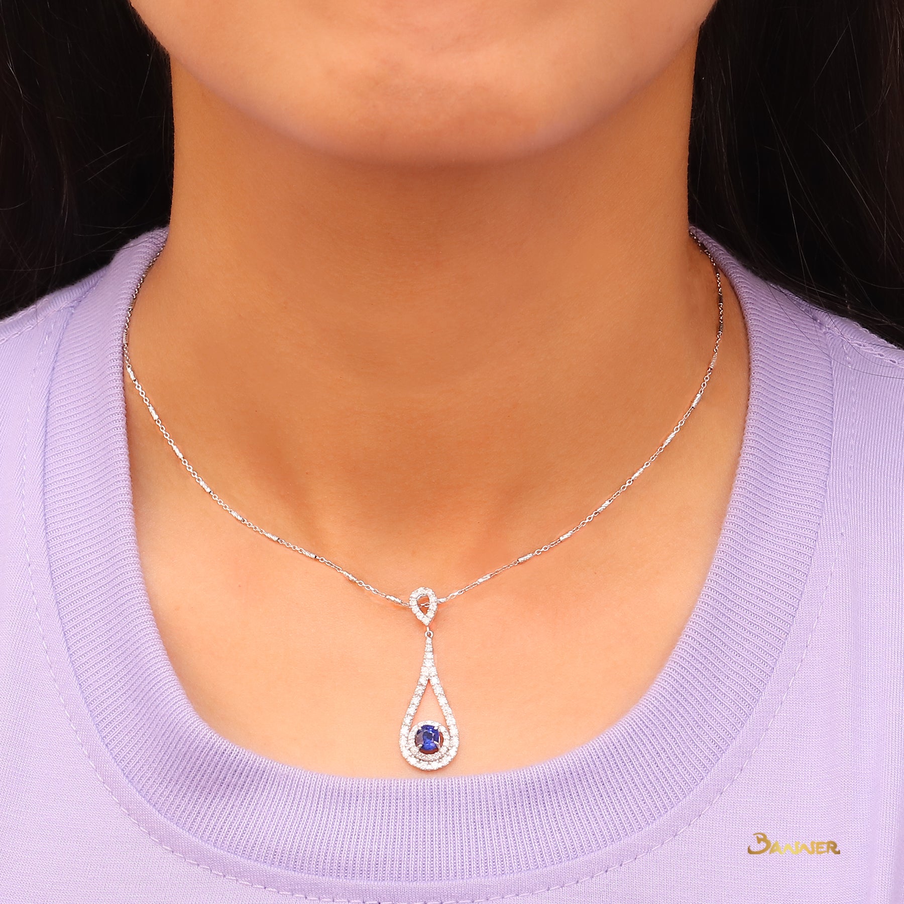 Sapphire and Diamond Drop Shape Pendant