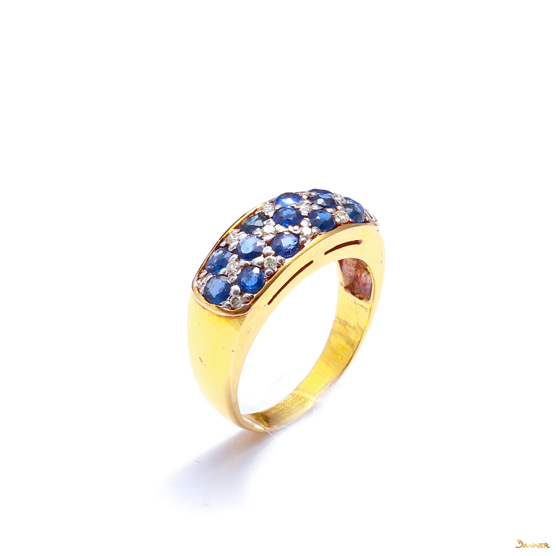 Sapphire and Diamond Checkered Ring