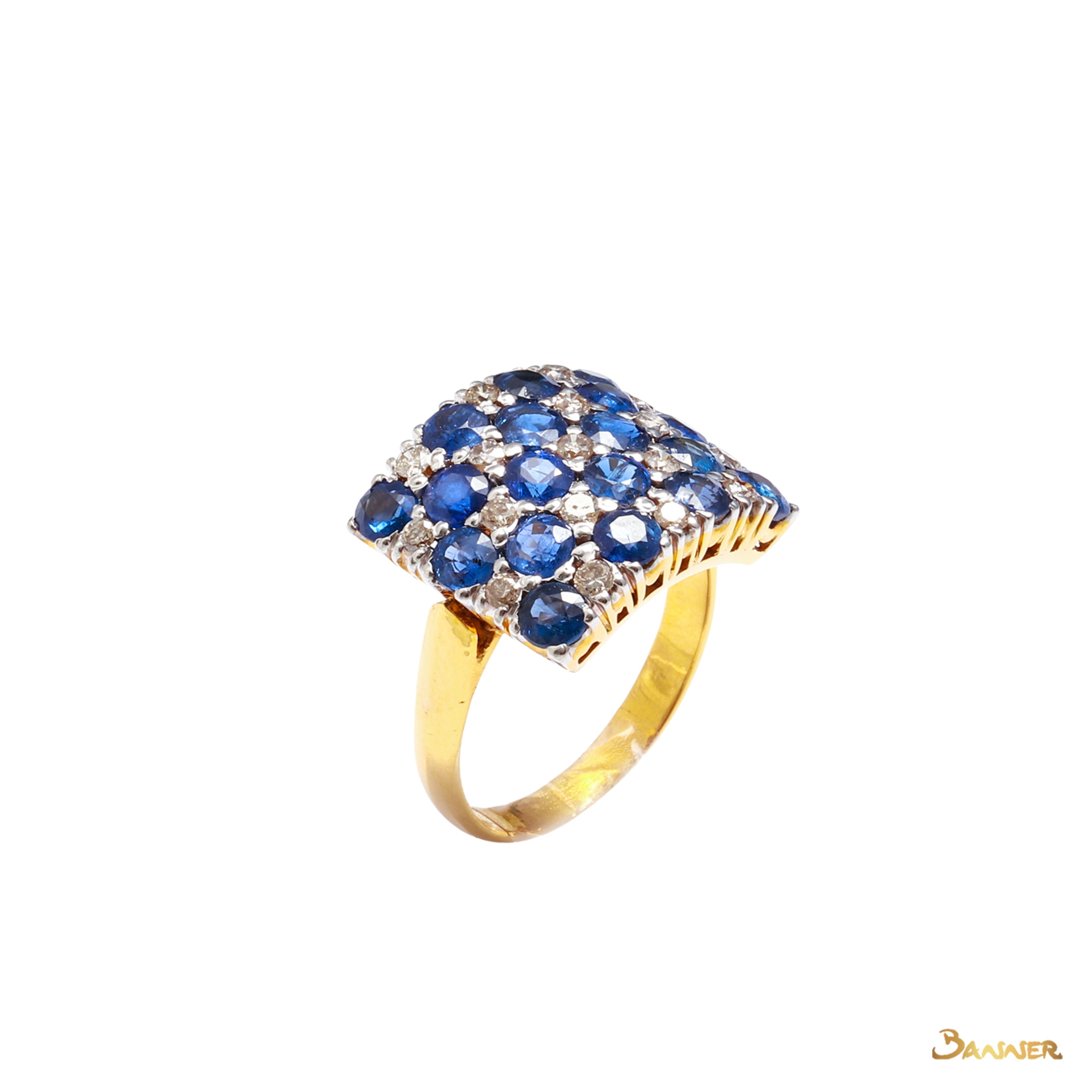 Sapphire and Diamond Checkered Ring