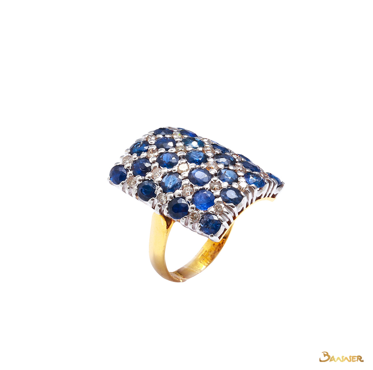 Sapphire and Diamond Checkered Ring