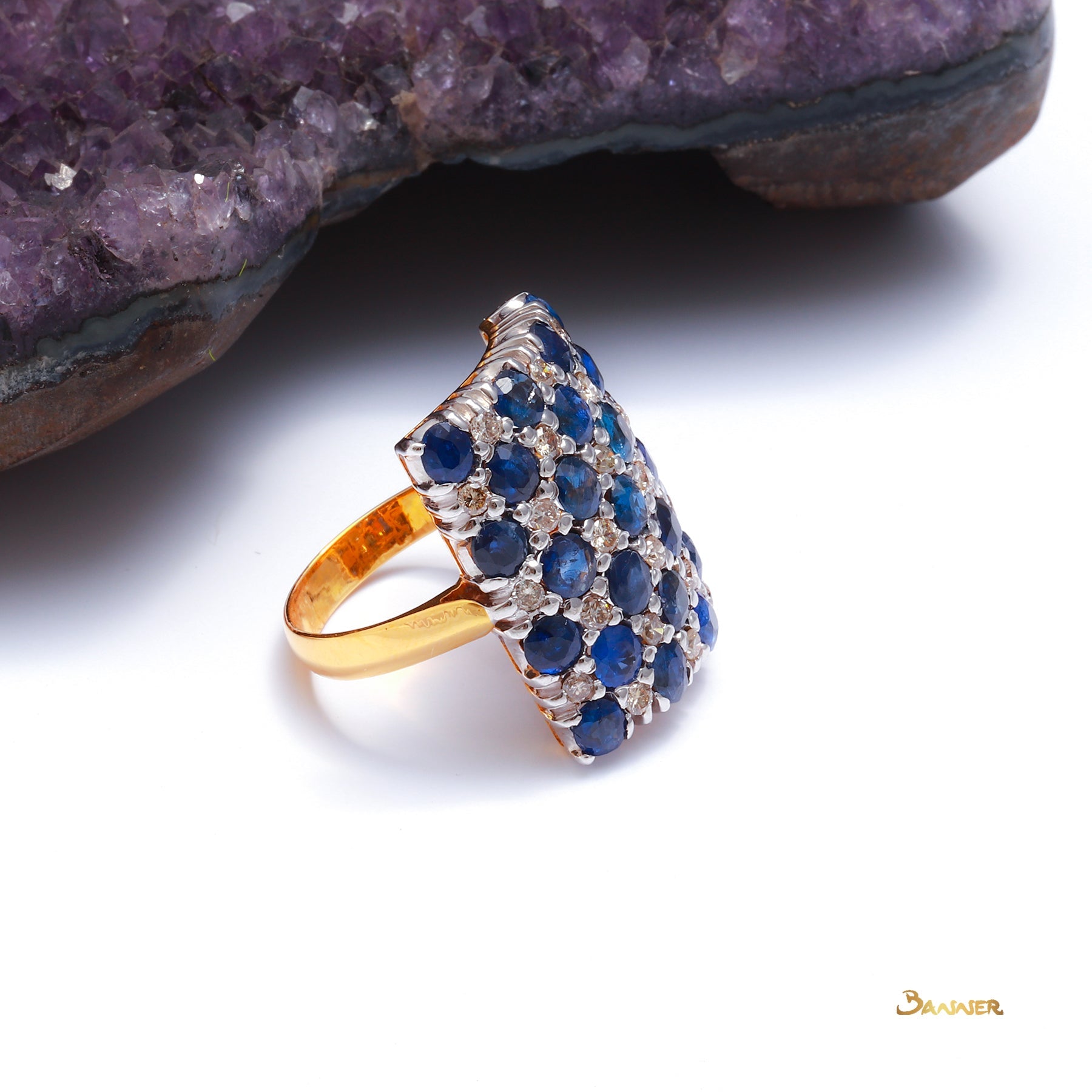 Sapphire and Diamond Checkered Ring