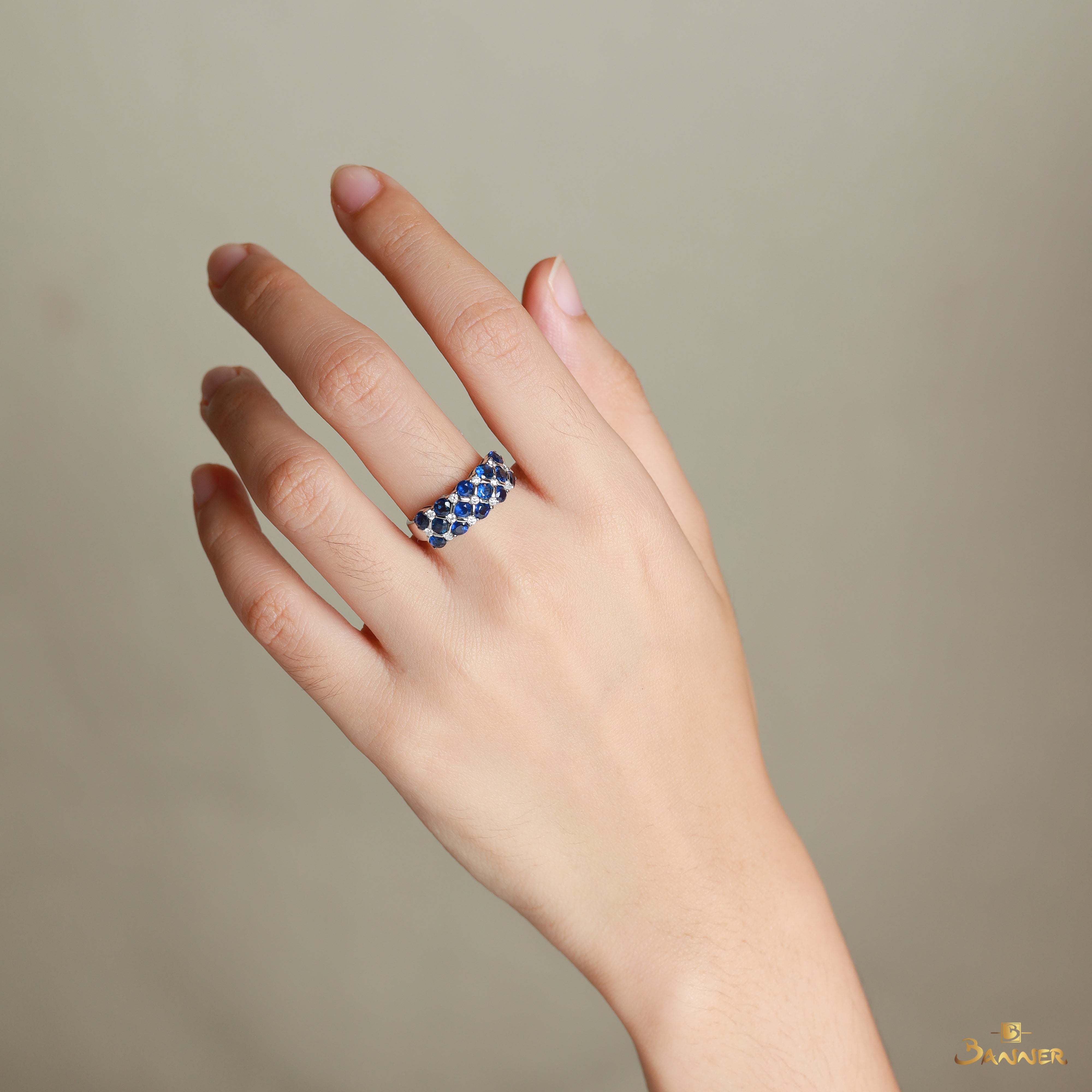 Sapphire and Diamond Checkered Ring