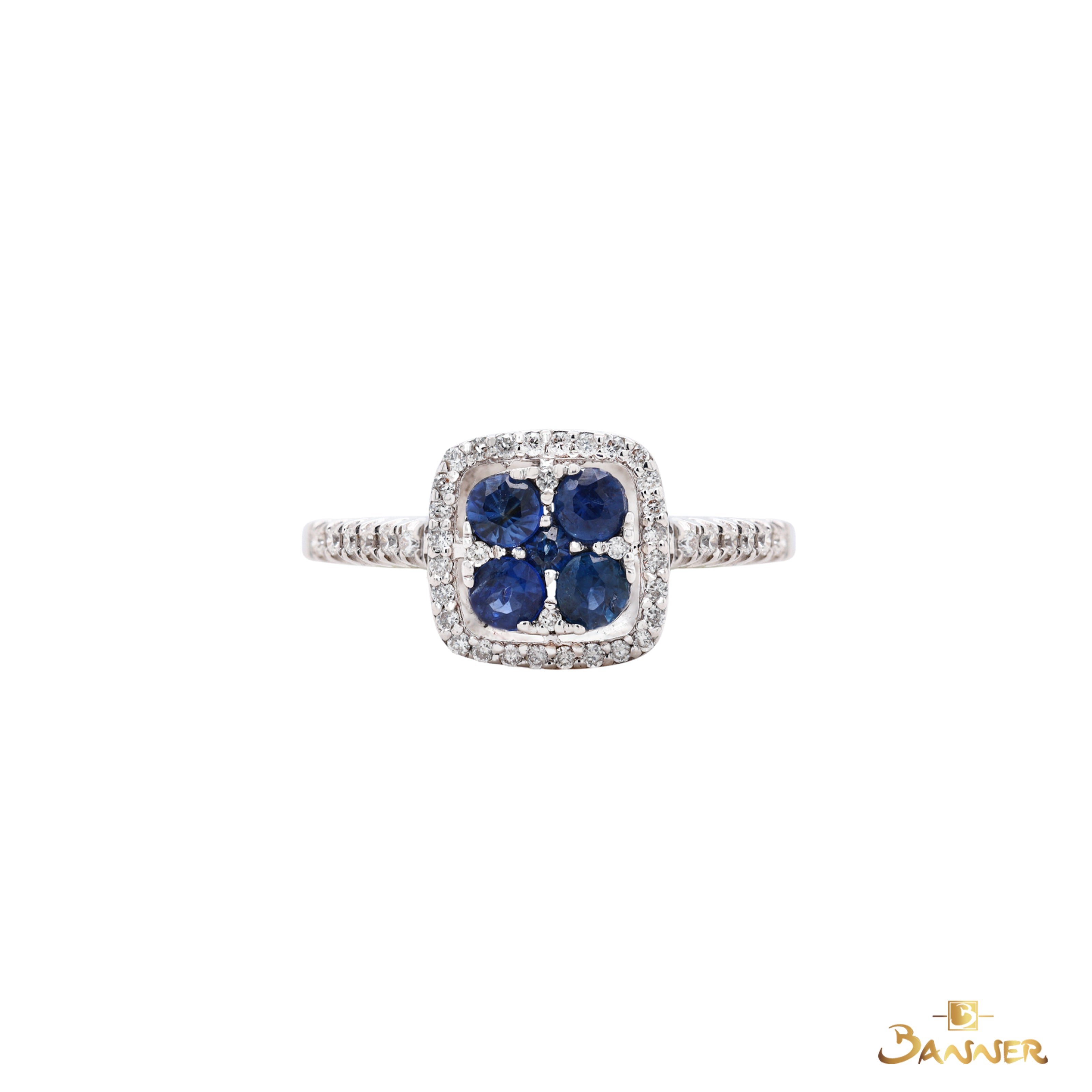 Sapphire and Diamond Flower Ring