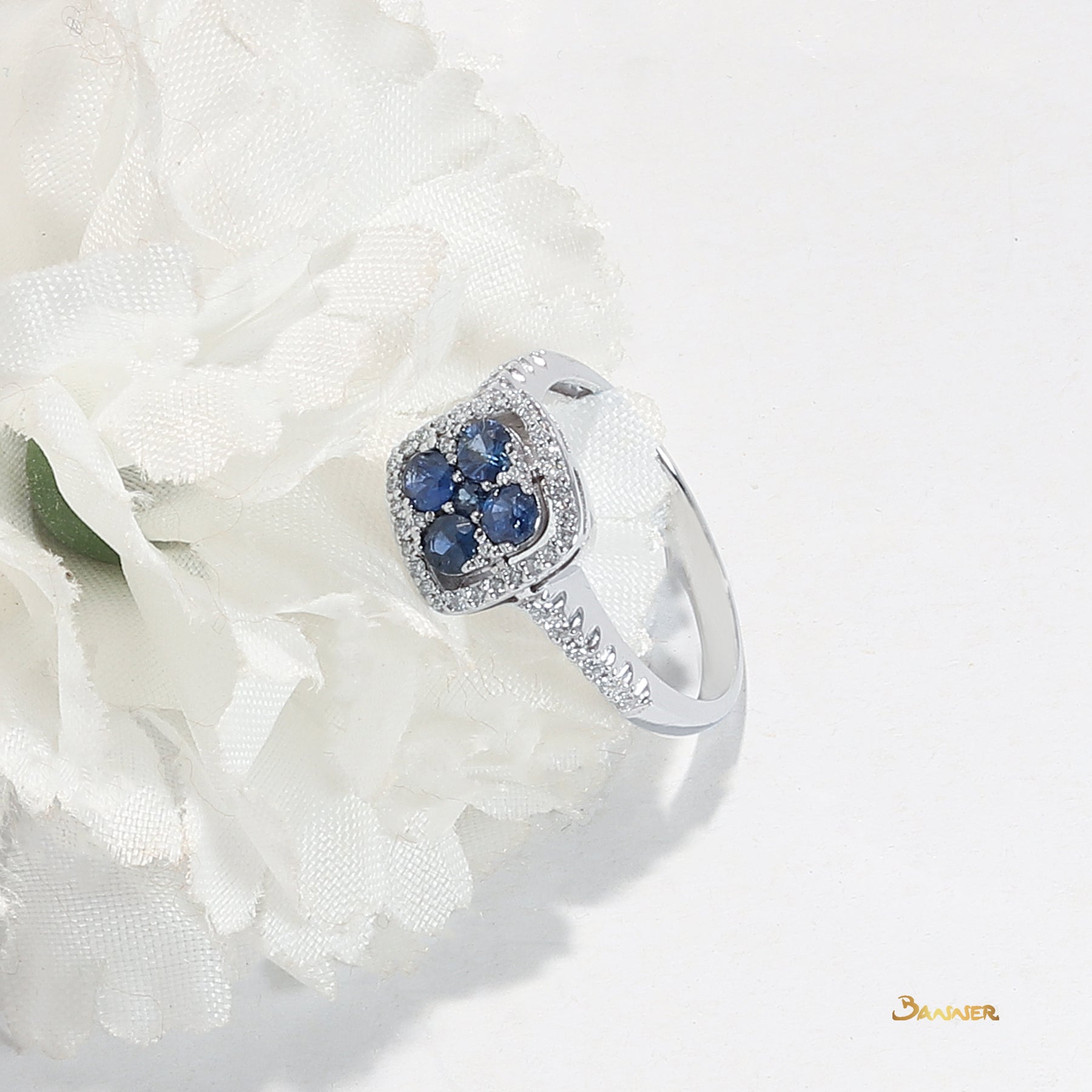 Sapphire and Diamond Flower Ring