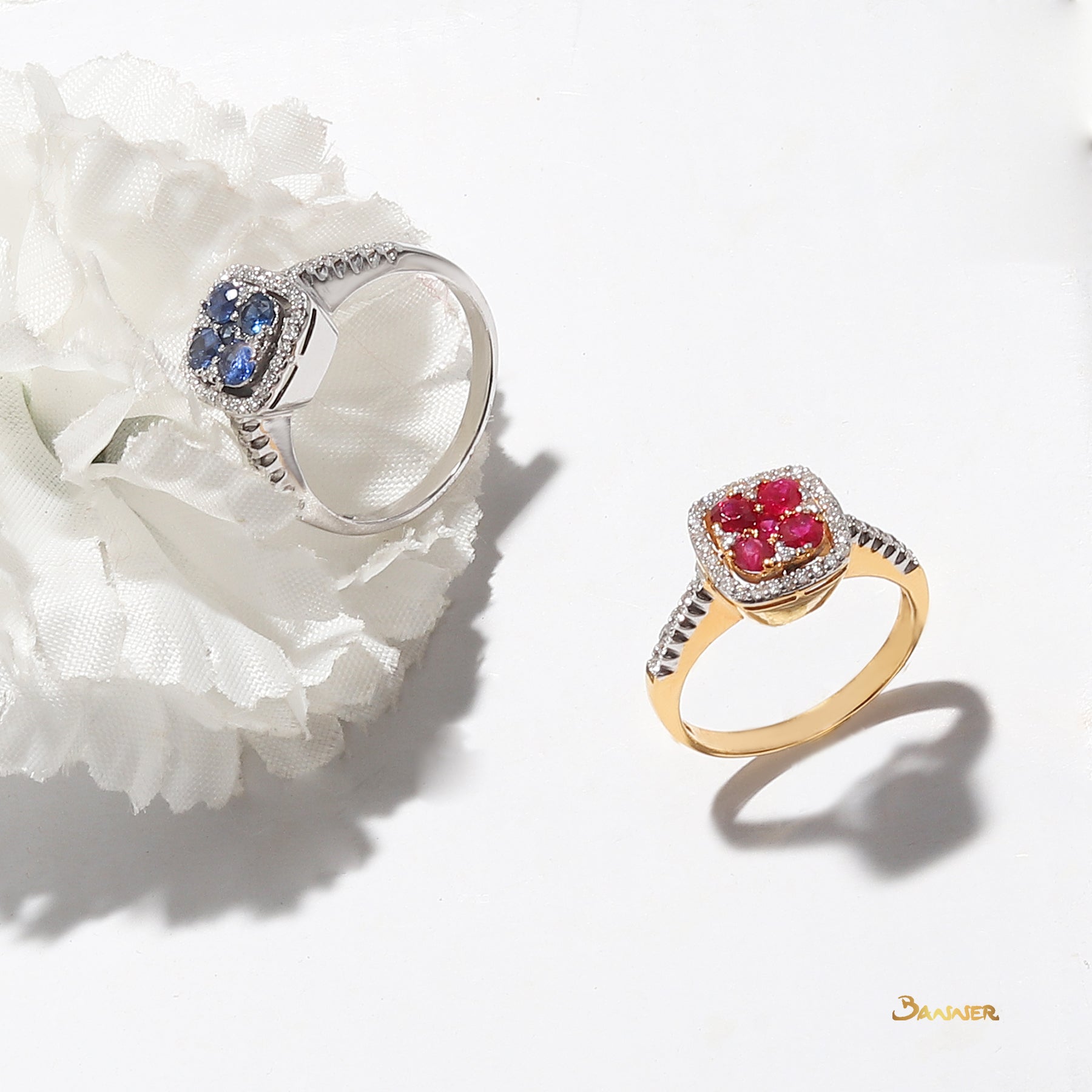 Sapphire and Diamond Flower Ring