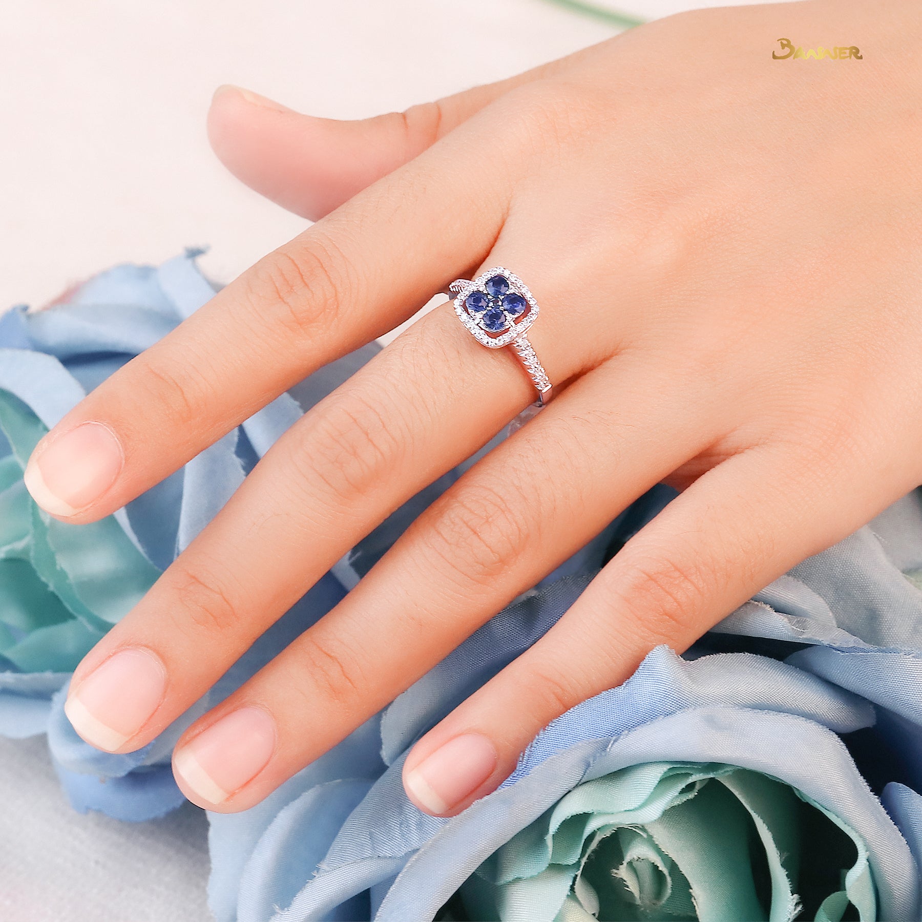 Sapphire and Diamond Flower Ring