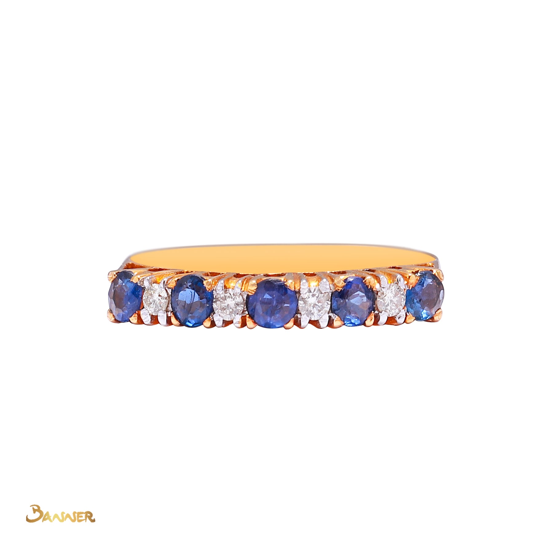 Sapphire and Diamond Alternate Pave Setting Ring