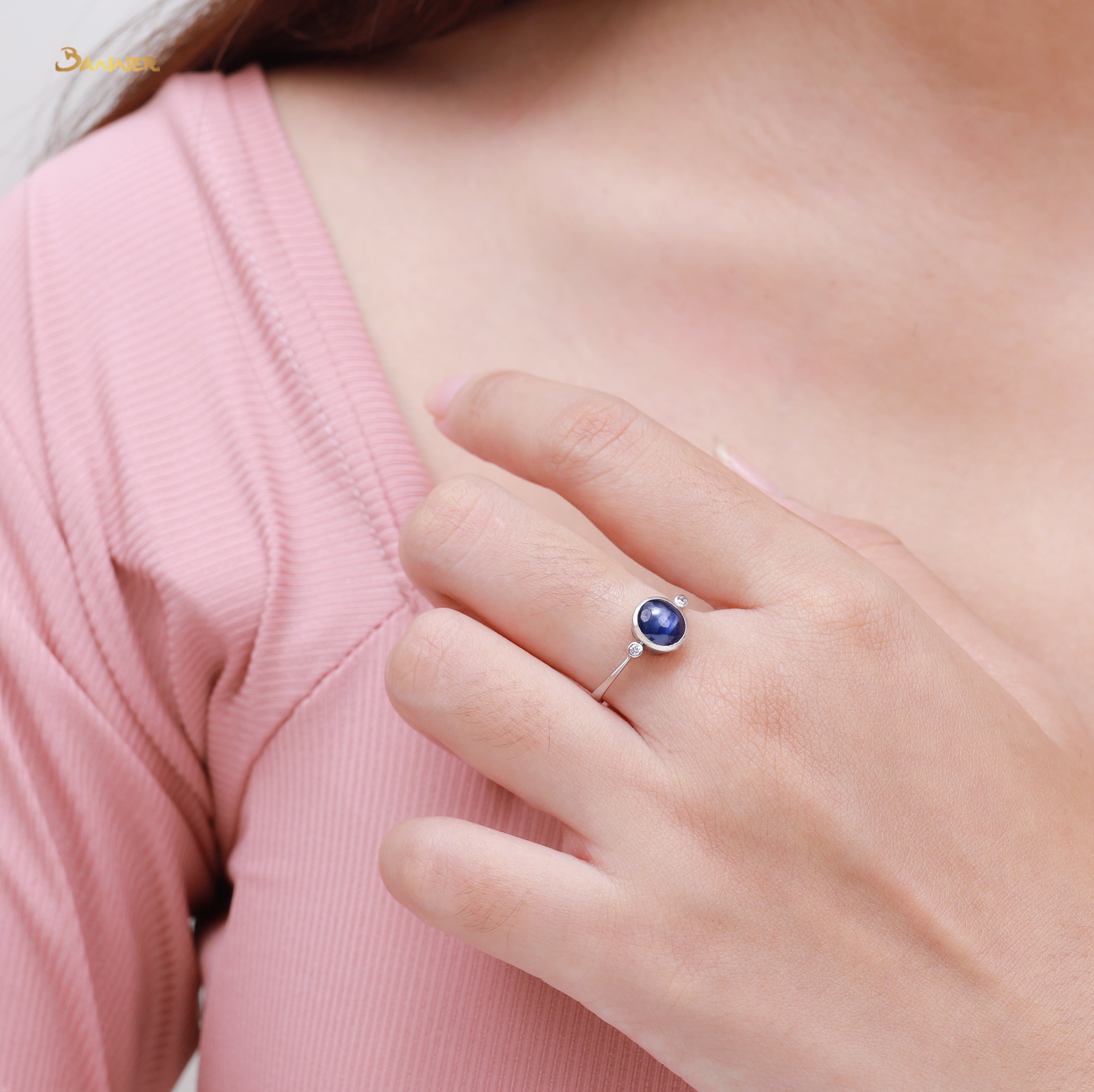 Star Sapphire and Diamond Ring