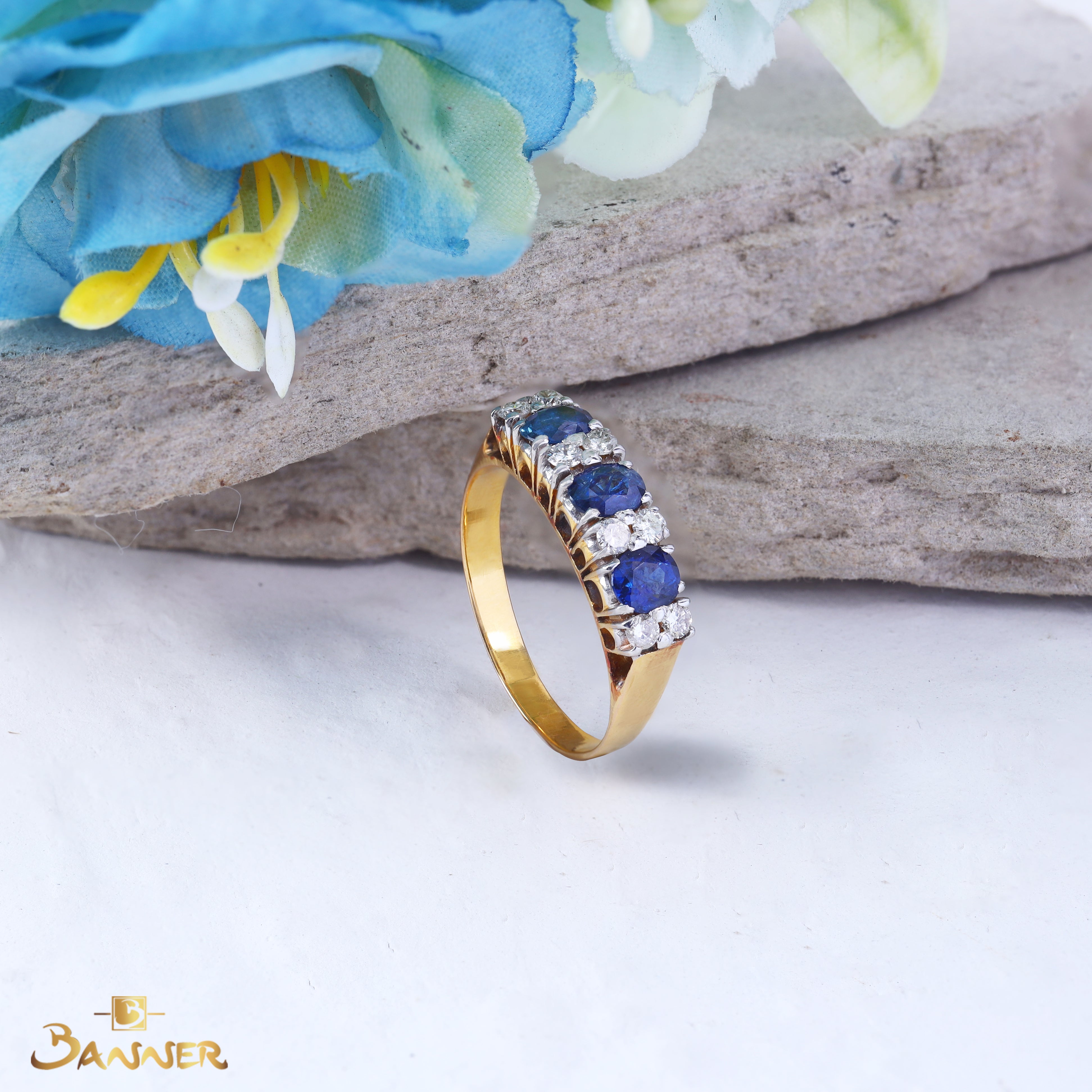 Sapphire and Diamond Pave Setting Ring