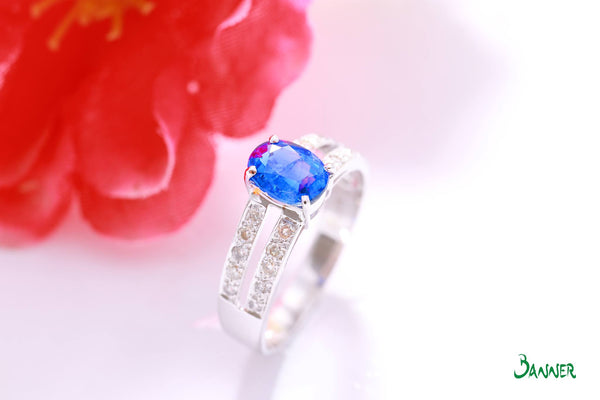 Sapphire and Diamond Double Channel Ring