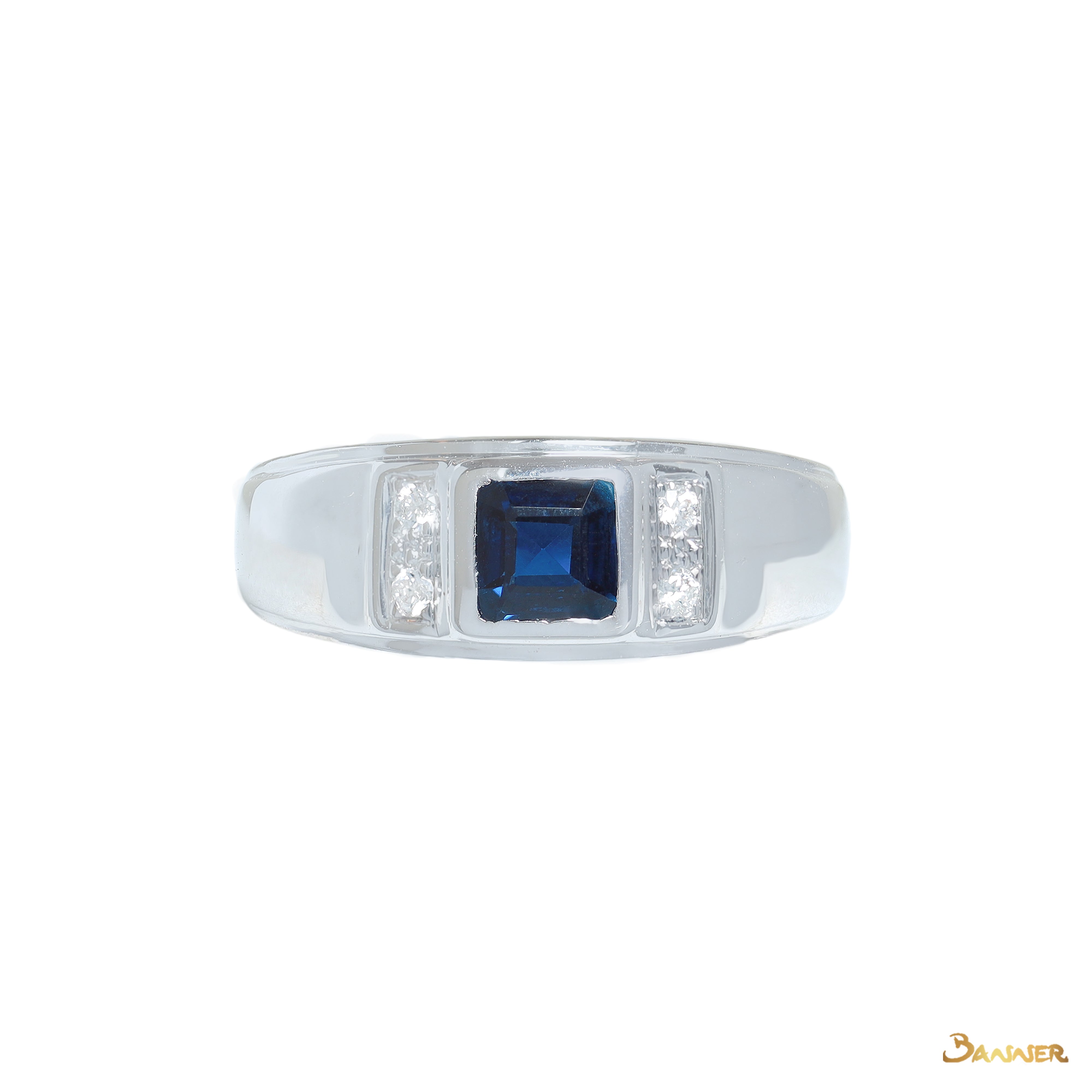 Sapphire Emerald Cut and Diamond Men Ring